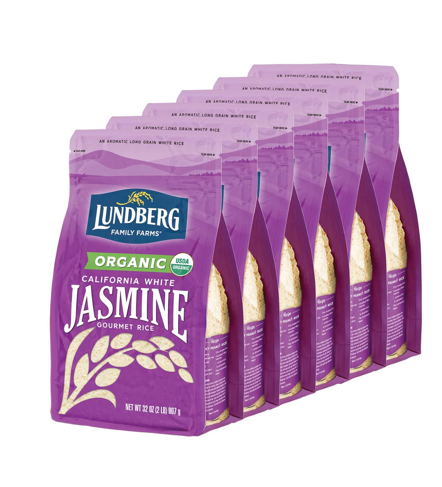 Lundberg Family Farms Organic California White Jasmine Rice 32 oz (6-Pack) | Floral Scent, Buttery Flavor | Gluten-Free, Non-GMO, USDA Certified Organic, Vegan, Kosher - Buy Online on GoSupps.com