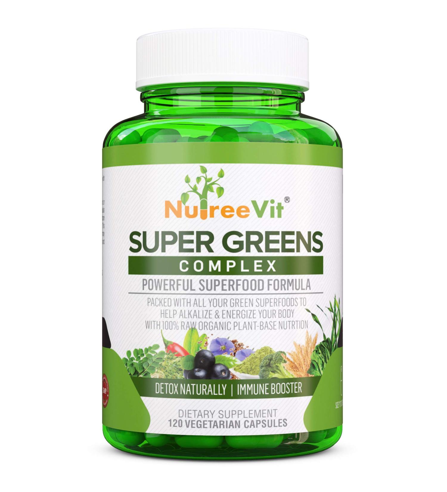 NutreeVit SuperGreens - Spirulina Chlorella Wheatgrass + More - Nutrient-Packed Green Blend 60 Count (Pack of 1) - Buy Online on GoSupps.com