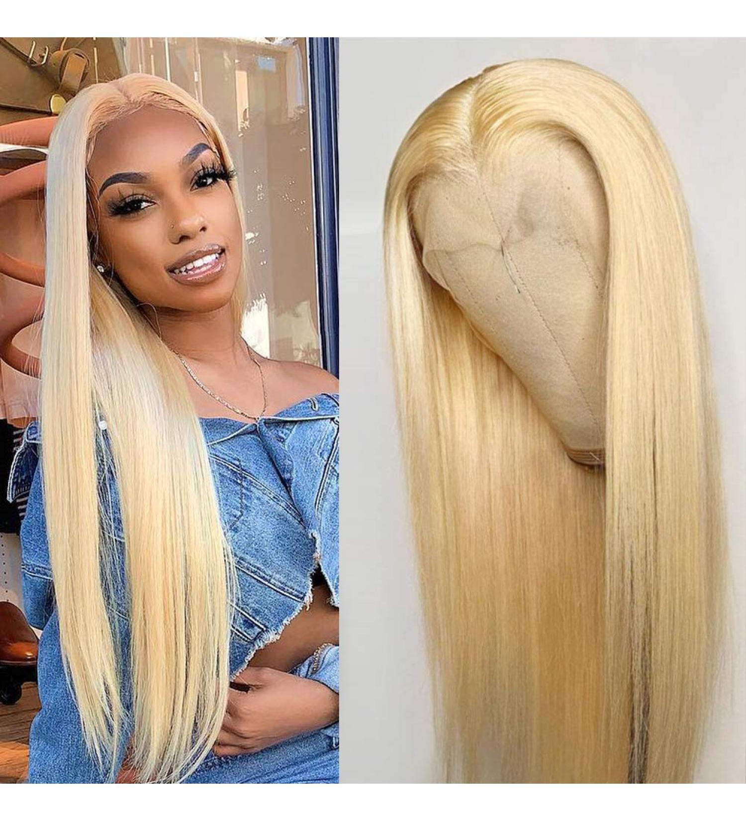 Allove 613 Blonde Lace Front Wig 16 Human Hair Pre Plucked T Part Straight Wig with Baby Hair - 10a Brazilian Hair for Black Women - Buy Online on GoSupps.com