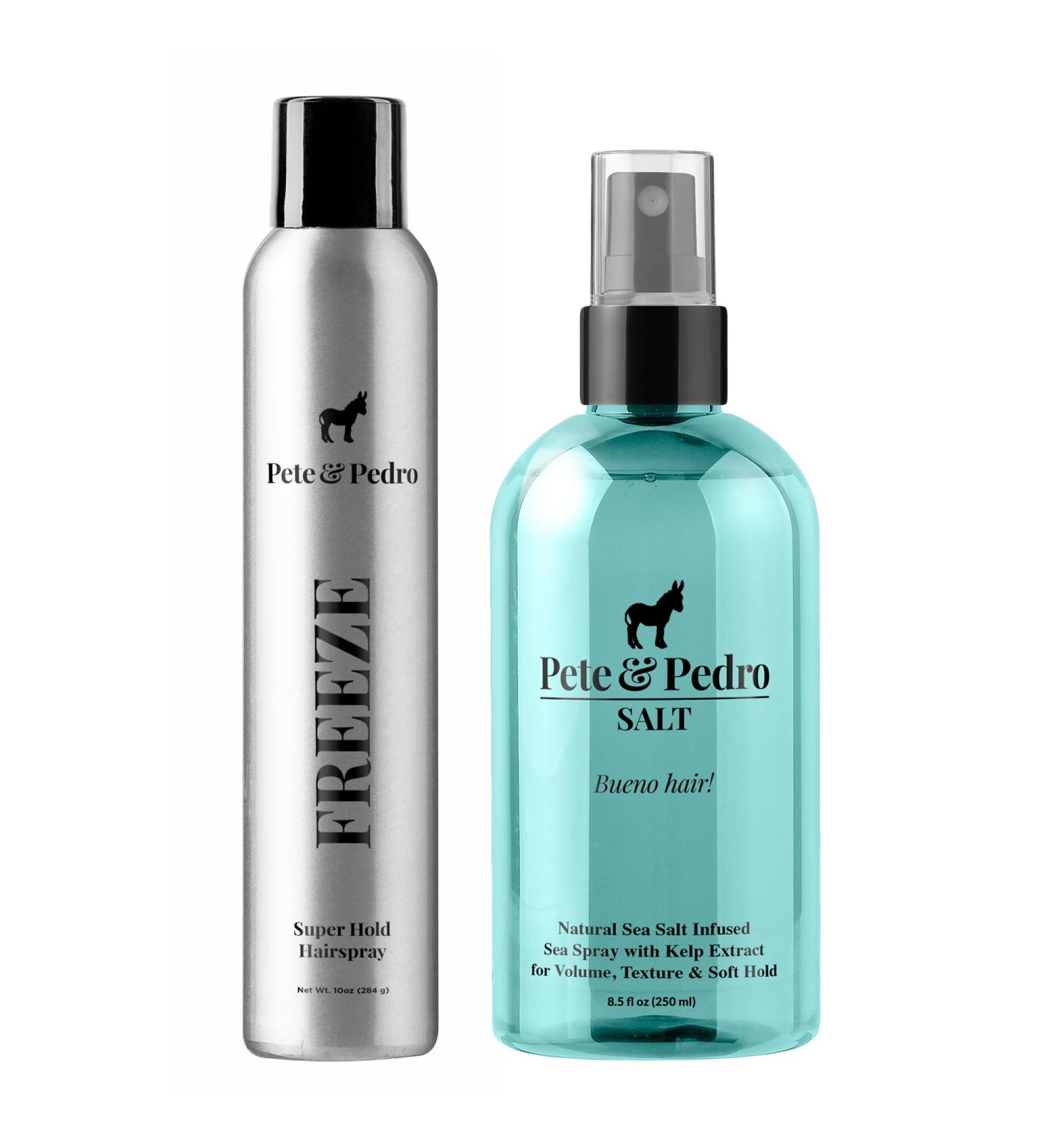 Pete & Pedro FREEZE Super Strong Hold Hair Spray 10 oz. & Natural Sea Salt Spray 8.5 oz. Combo Extreme Hold Volume & Texture for Effortless Styling | High-Performance Hair Products for Men - Buy Online on GoSupps.com