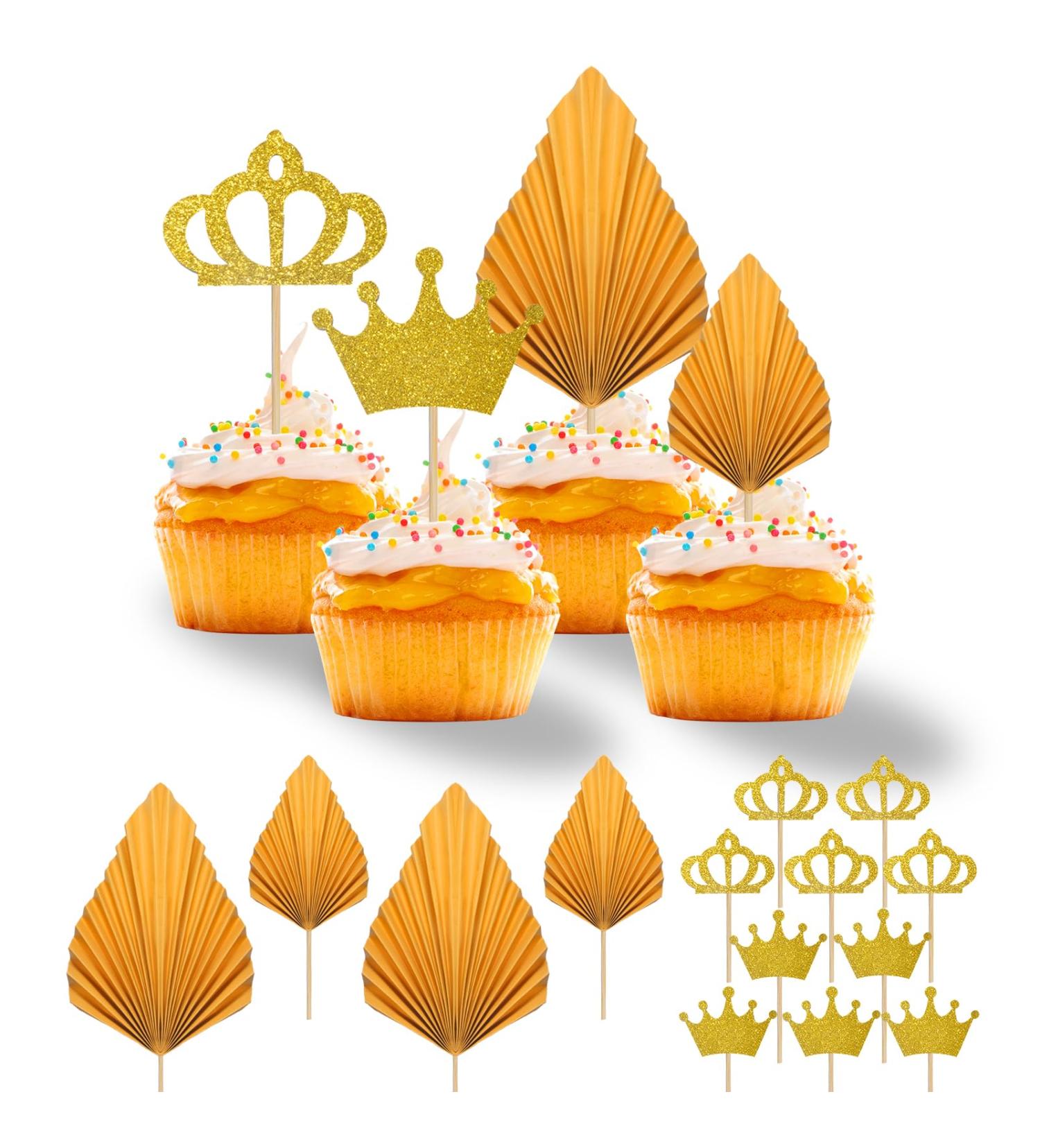 14Pcs Gold Cake Topper Decorations Birthday Cupcake Toppers Crown Cupcake Toppers for Coronation Party Birthday Party Wedding Party - Buy Online on GoSupps.com
