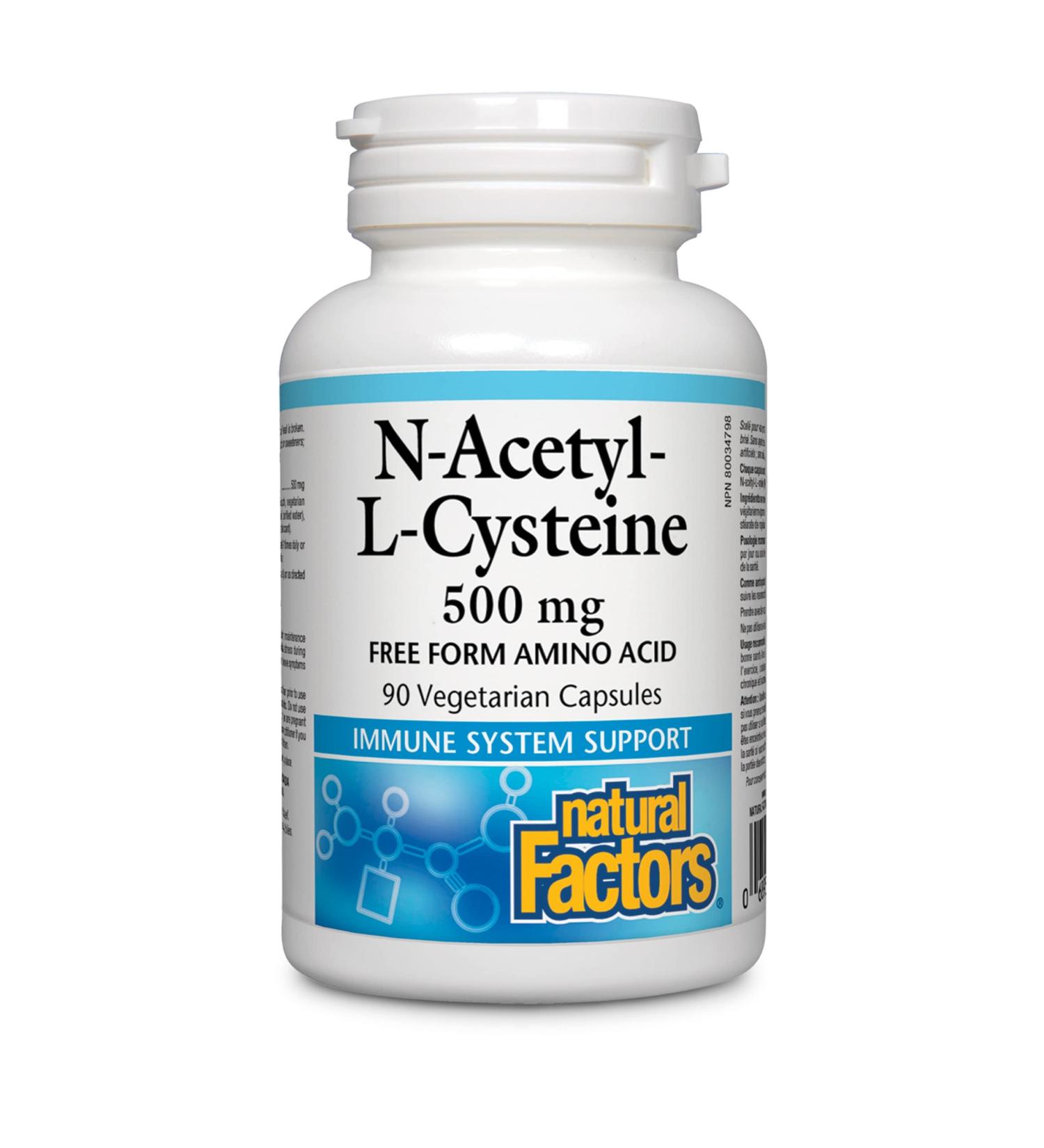 Natural Factors N-Acetyl-L-Cysteine 500mg | Antioxidant Support for Pollution Defense | 90 Capsules - Buy Online on GoSupps.com