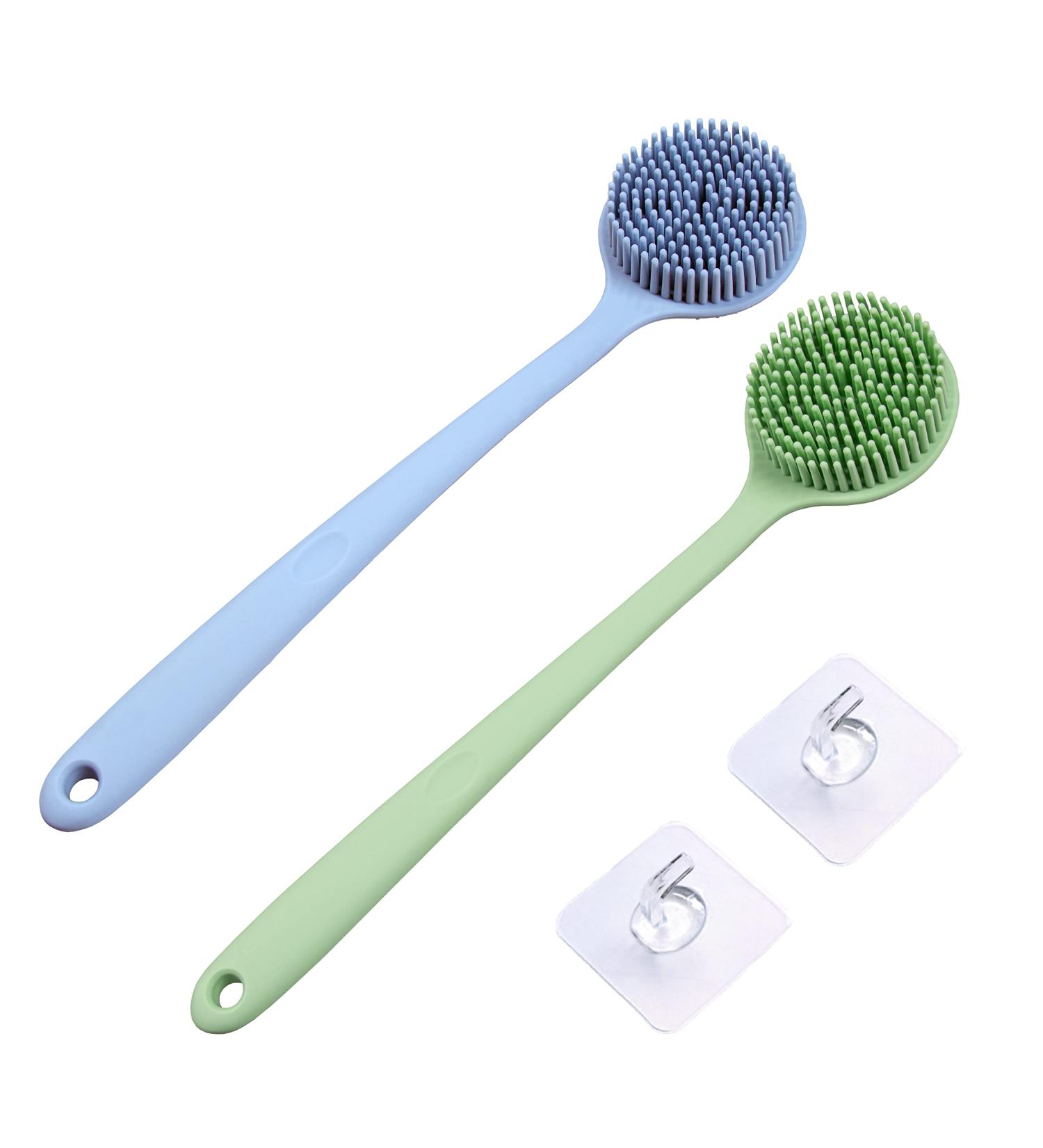 HEDONLEE Silicone Body Scrubber Set - 2 Pack Long Handle Back Scrubber with Hooks for Shower, Bath, Skin Massage, Exfoliation - Buy Online on GoSupps.com