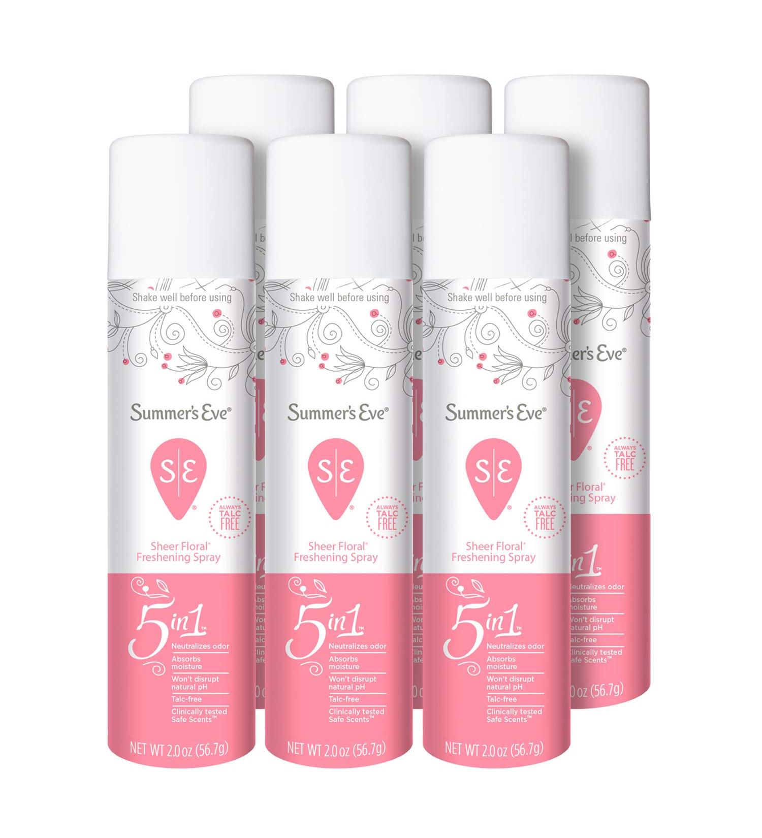 Summer's Eve Sheer Floral Freshening Spray | 2 oz | Pack of 6 | pH Balanced | Dermatologist & Gynecologist Tested - Buy Online on GoSupps.com