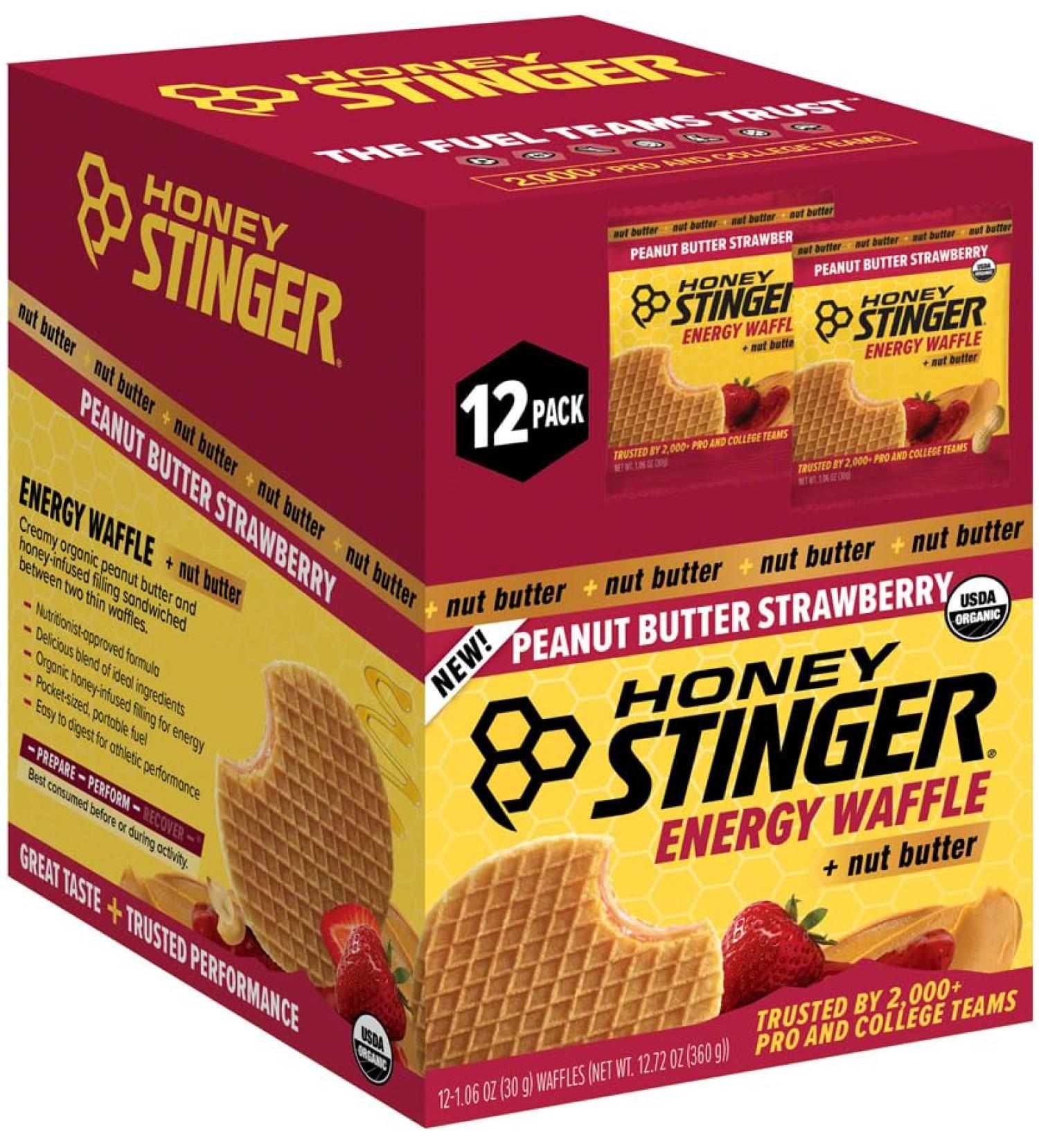 Honey Stinger Organic Peanut Butter & Strawberry Waffle Snacks - USDA Organic Kosher Certified Gluten-Free Energy-Boosting Wafers with Honey No Artificial Flavors or Preservatives Pack of 12 - Buy Online on GoSupps.com