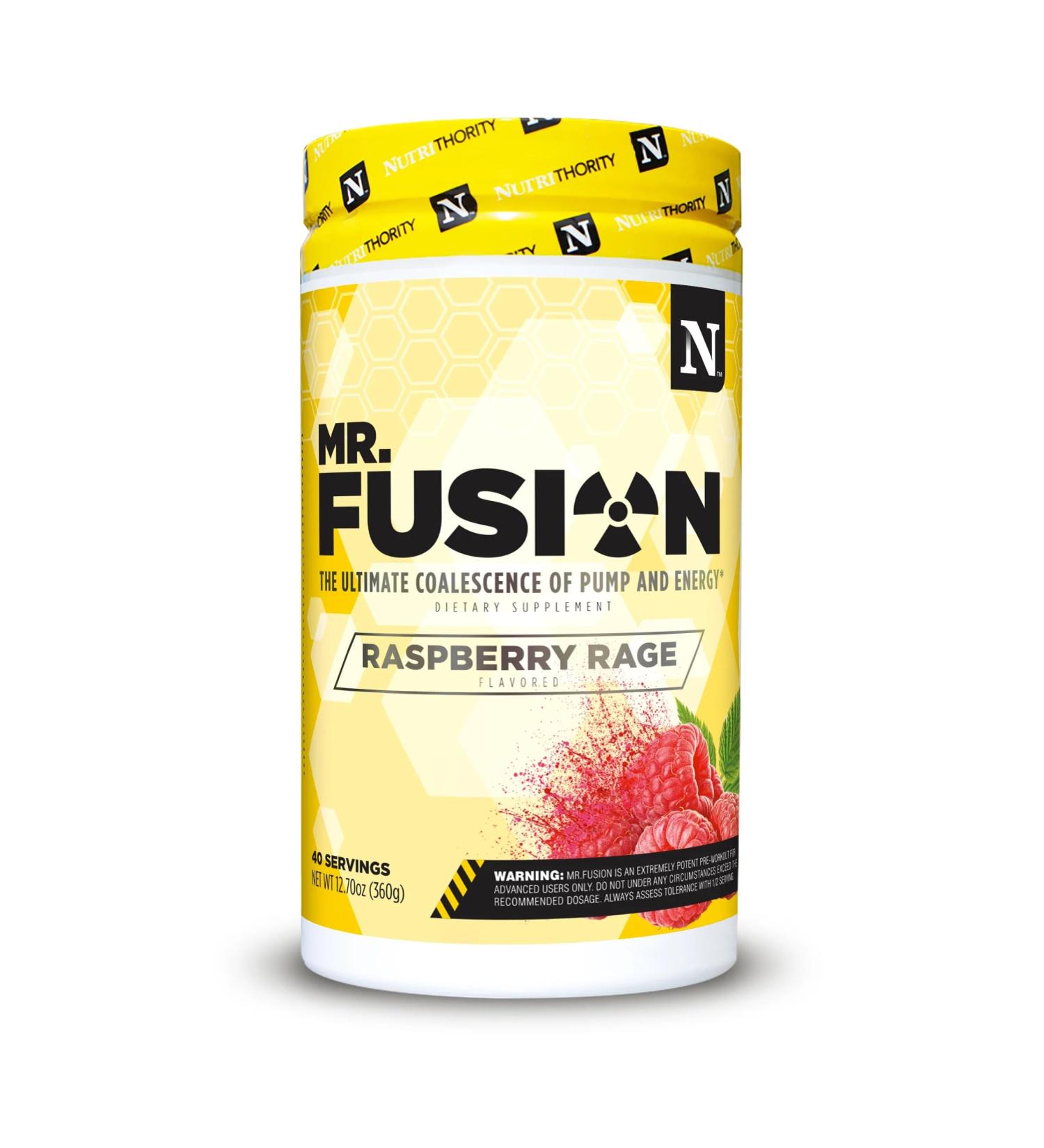 Mr. Fusion Pre Workout Supplement - Nutrithority Raspberry Rage 40 Servings | Intense Focus Nitric Oxide Booster No Crash Energy Powder for Strength & Gains - Buy Online on GoSupps.com
