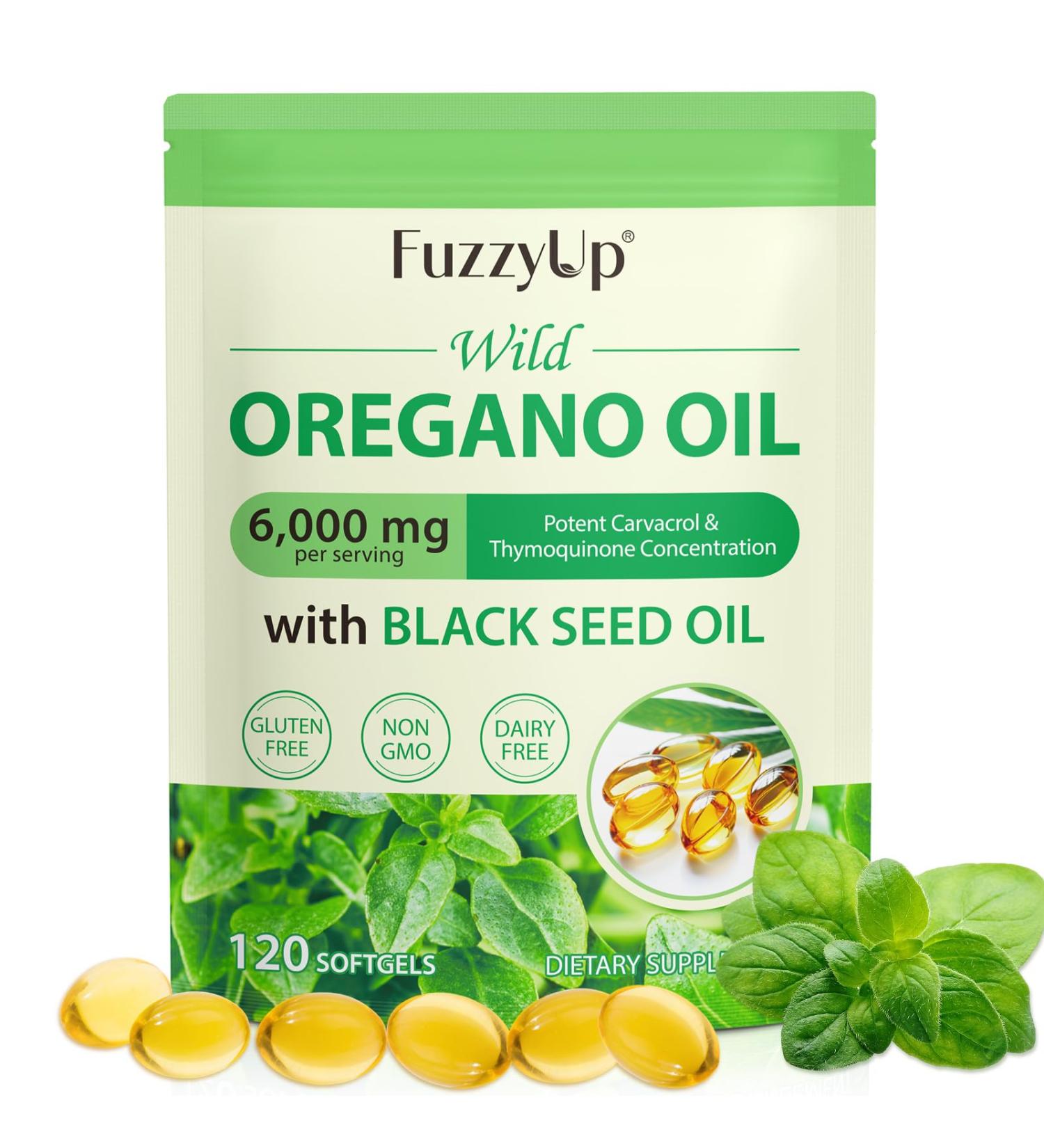  FuzzyUp Oregano Oil 6000mg with Black Seed Oil 200mg 120 Softgels - Maximum Concentration 165mg Carvacrol Organic & Non-GMO Supports Immune & Digestive Health (1) - Buy Online on GoSupps.com