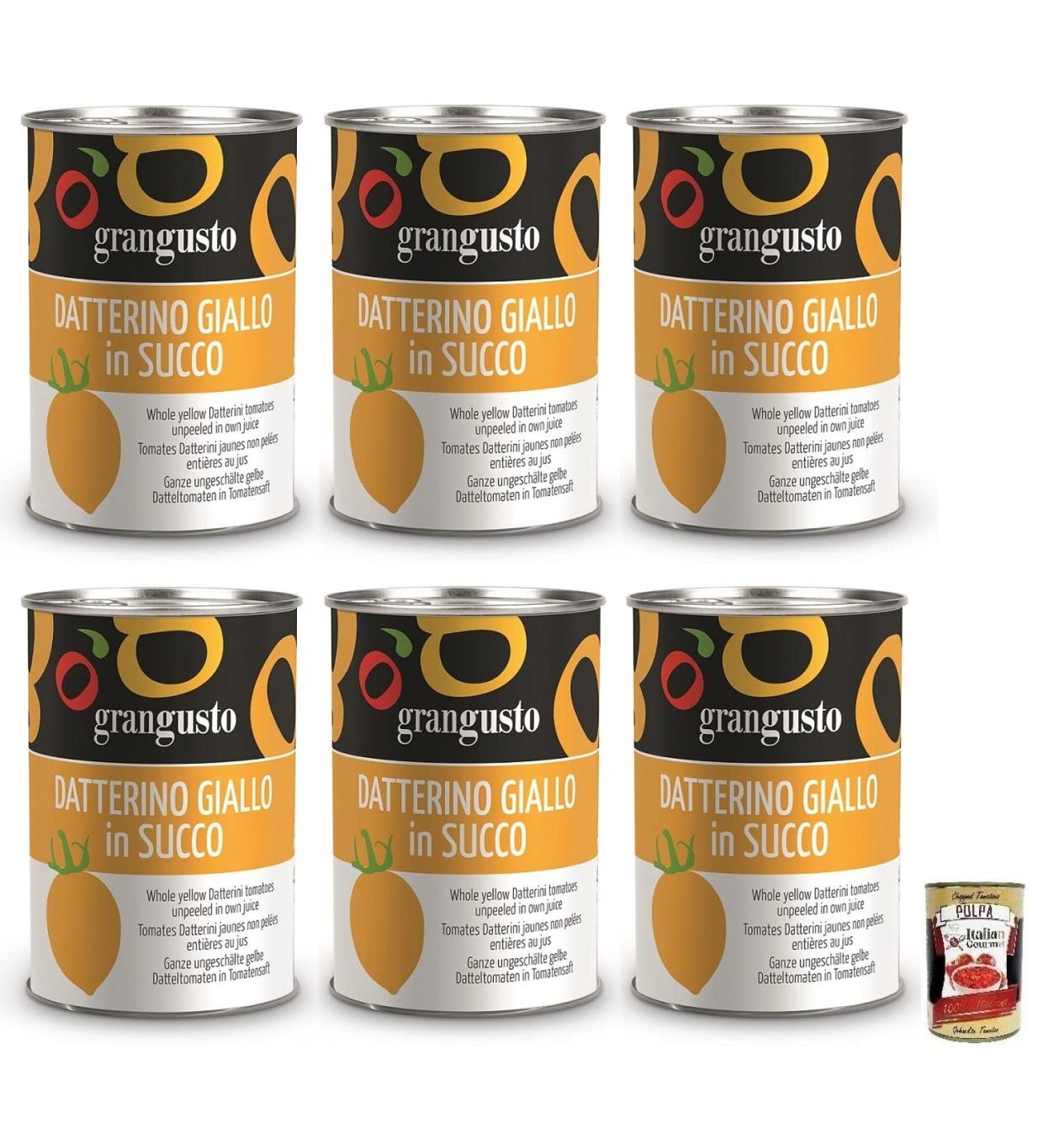  Italian Gourmet E.R. Grangusto Pomodoro Datterino Giallo Pack of 6 whole unpeeled yellow tomatoes in tomato juice Italian tomato 400g can + 400g can - Buy Online on GoSupps.com