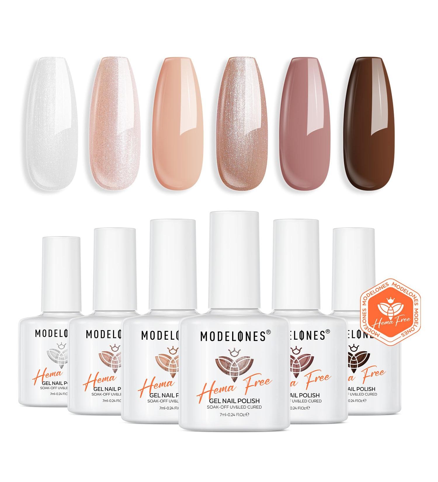 Modelones Hema Free Nude Gel Nail Polish Set 6 Colors Fall Nude Gel Polish Skin Tone Neutral Brown Pink Glitter Shimmer Nude Nail Polish Soak Off All Season Manicure Nail Art DIY Gifts Neutral Brown Shimmer - Buy Online on GoSupps.com