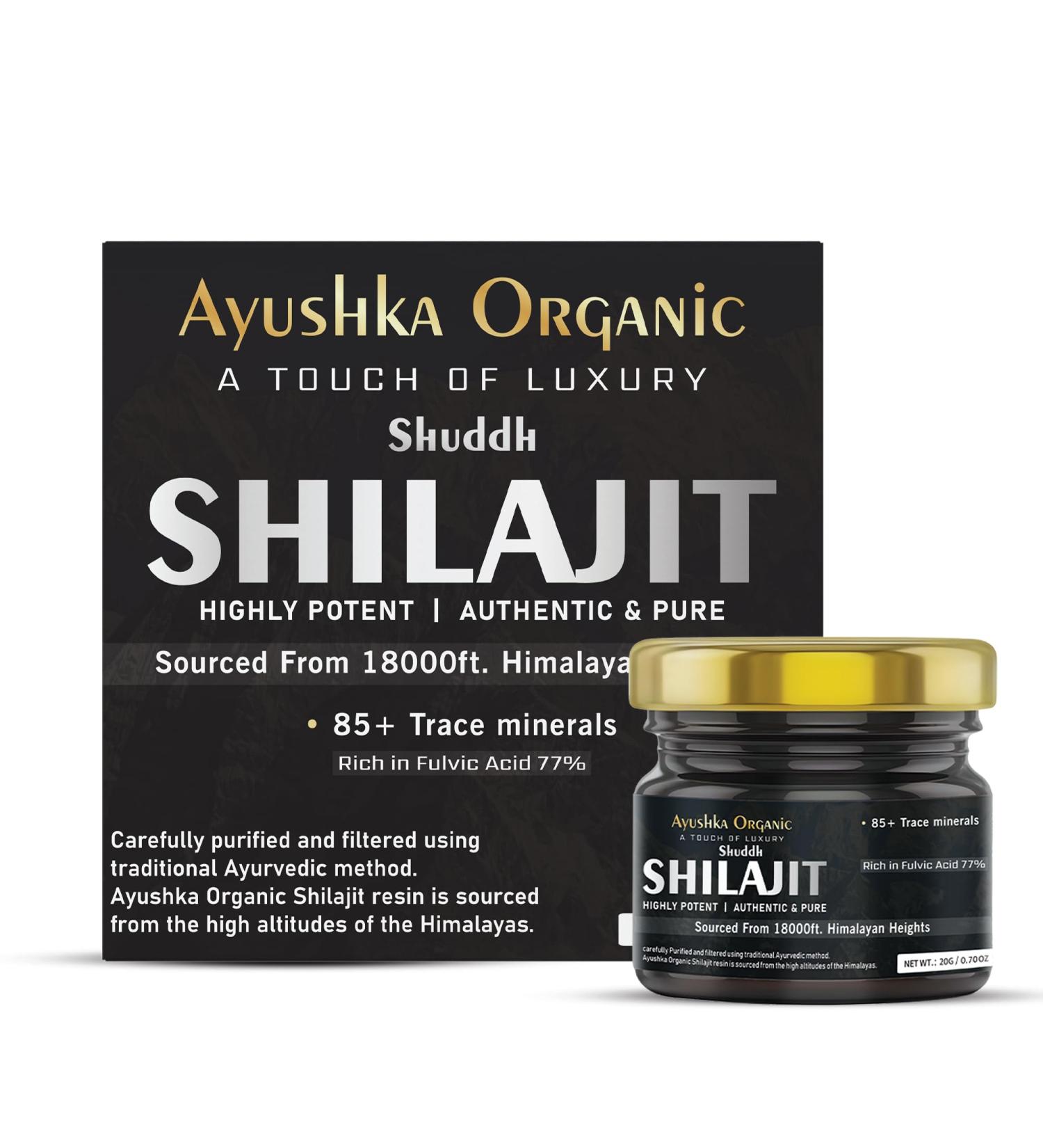AYUSHKA ORGANIC Himalayan Shilajit Resin 20g Natural Wellness Support & Daily Vitality Booster for Men & Women 20g Rich Resin for Everyday Vitality & Balance - Buy Online on GoSupps.com