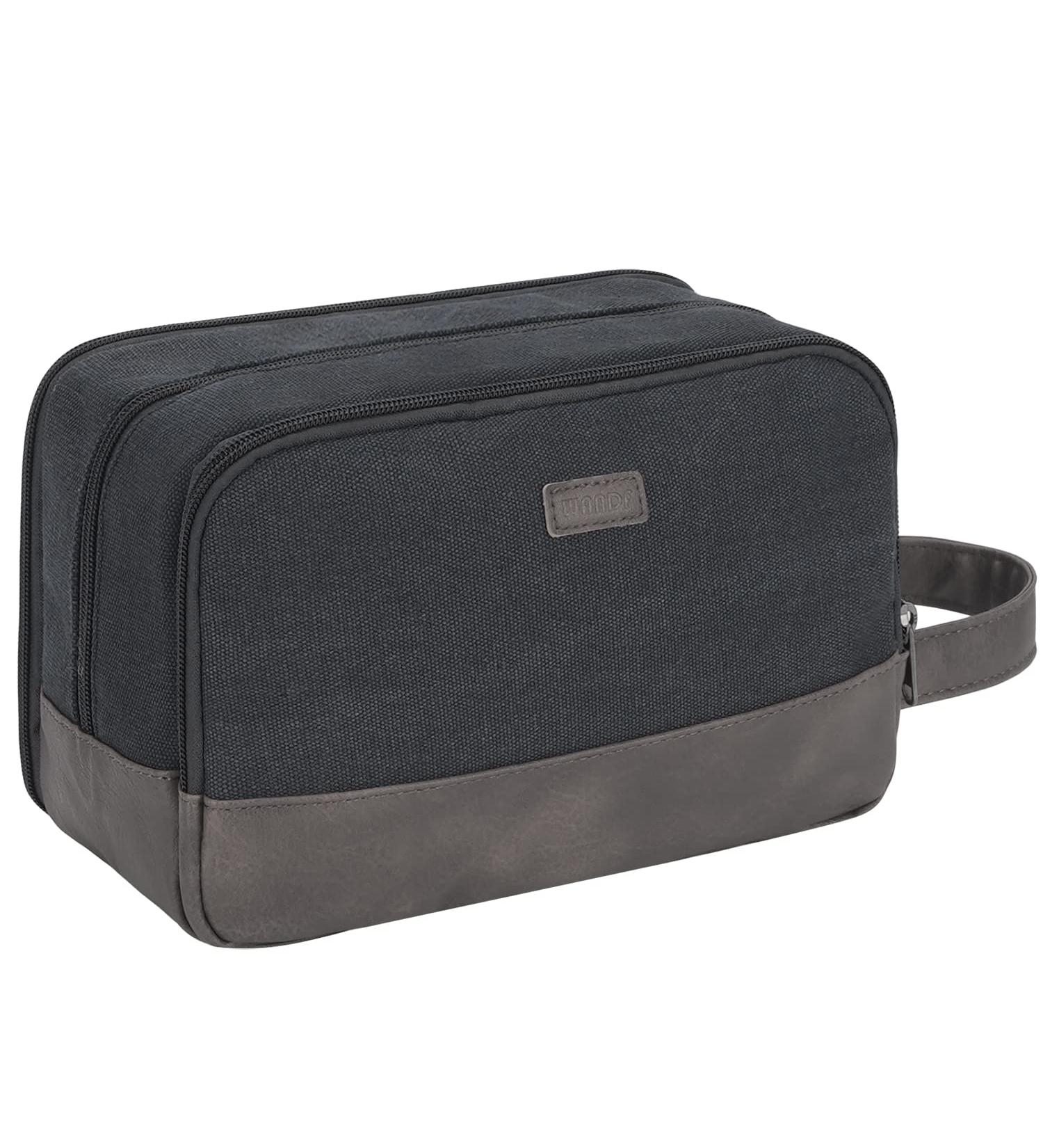 WANDF Men's Hanging Dopp Kit Travel Toiletry Bag - Water-Resistant Vegan Leather Shaving Bag in Black - Buy Online on GoSupps.com