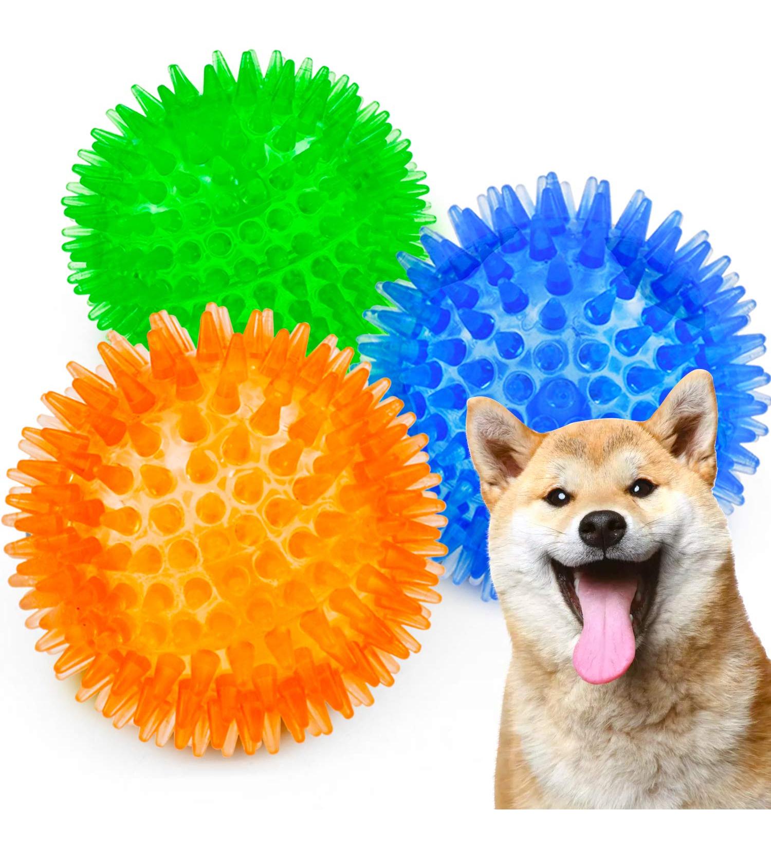 Buy Squeaky Rubber Balls for Dogs - 3-Piece Set in Bright Colors | Durable TPR Puppy Toys | Ideal Dental Pet Toys for Medium Dogs - Buy Online on GoSupps.com