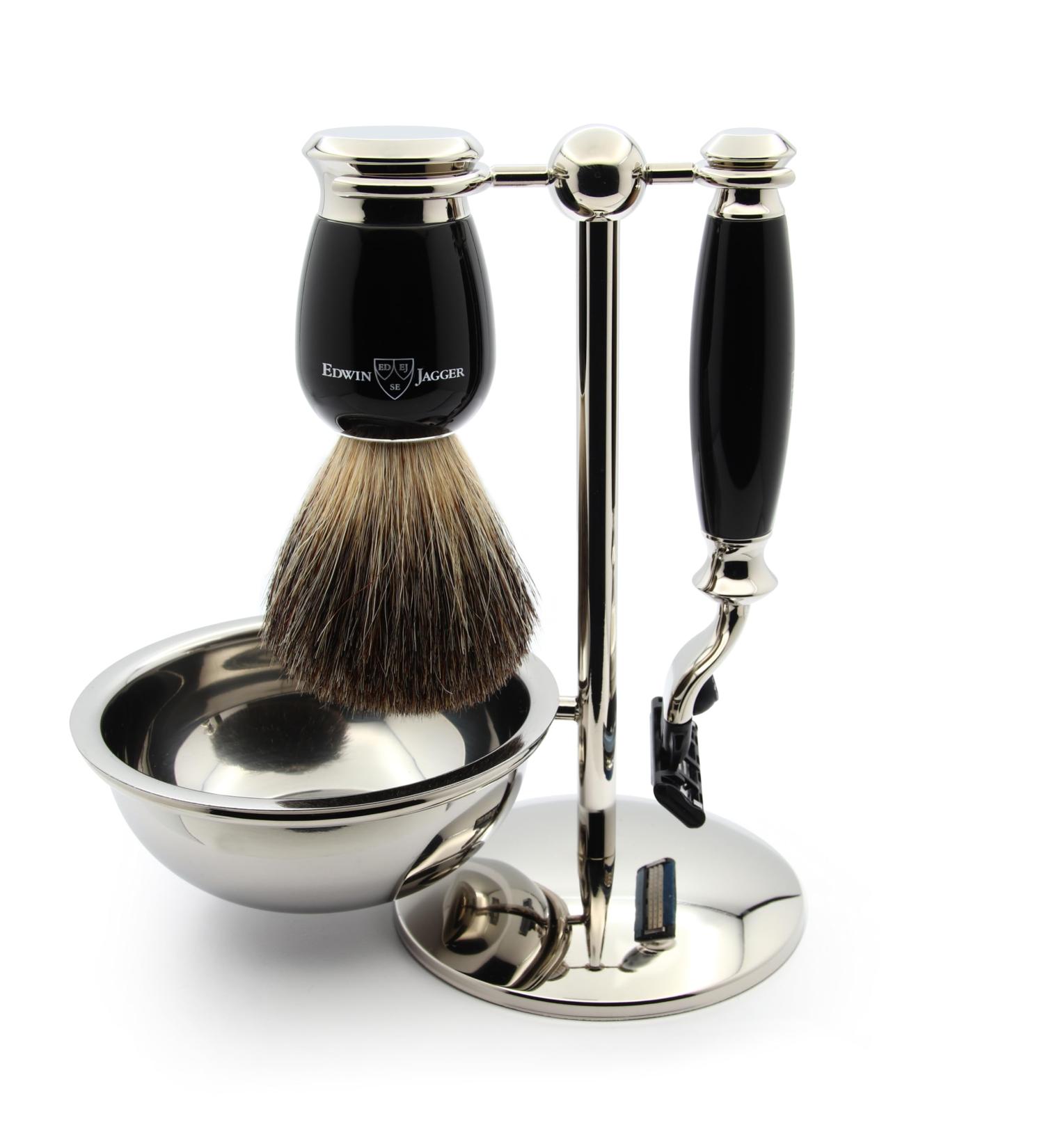 Edwin Jagger S81M586BAMZ Classic Ebony & Nickel Shaving Set | Pure Badger Brush Razors & Bowl for Men & Women - Premium Shaving Essentials - Buy Online on GoSupps.com