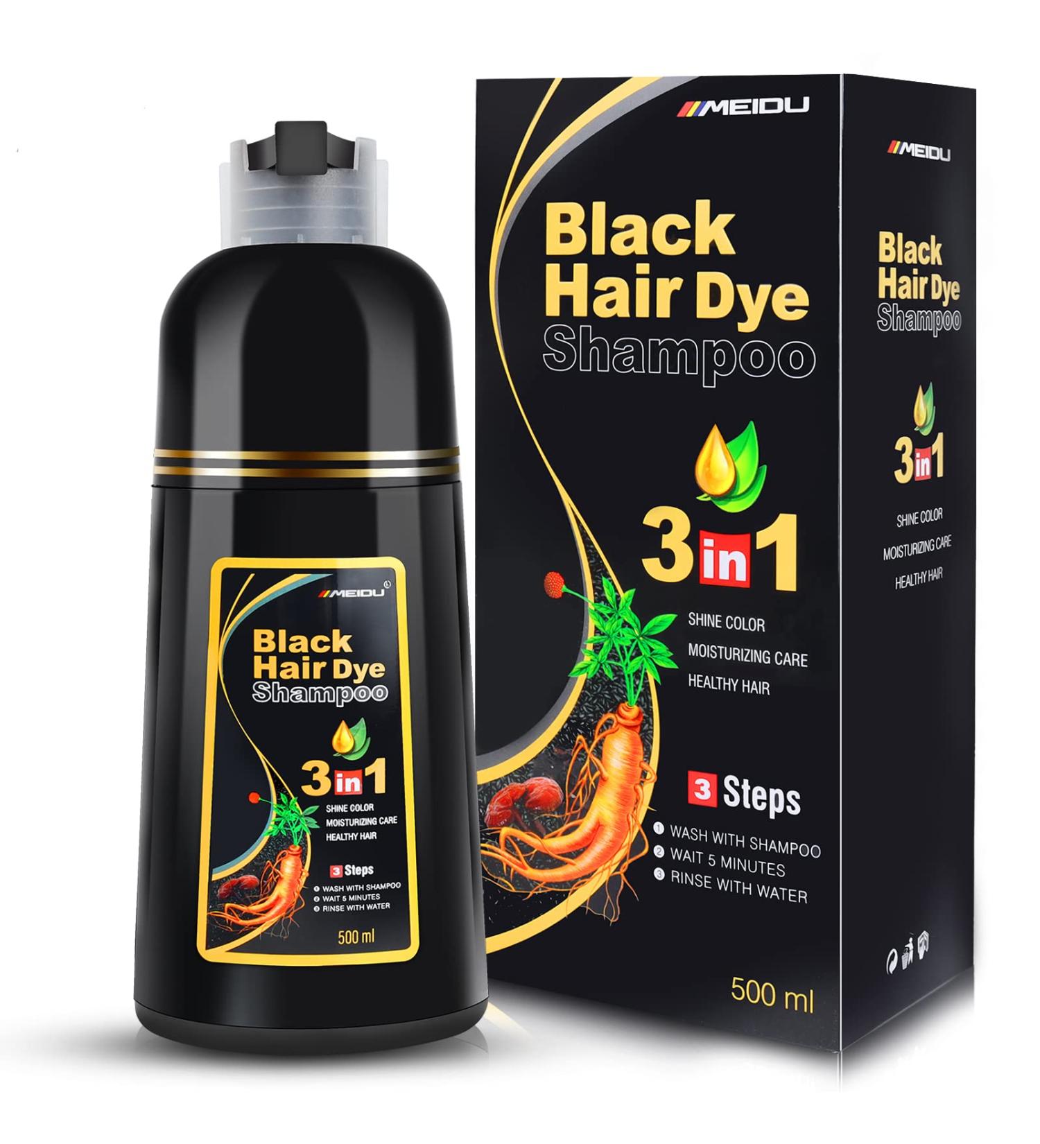 IIIMEIDU Herbal Gray Hair Coverage Shampoo - 3 in 1 Natural Black Color - 500ml for Men & Women - Best International Shipping - Buy Online on GoSupps.com