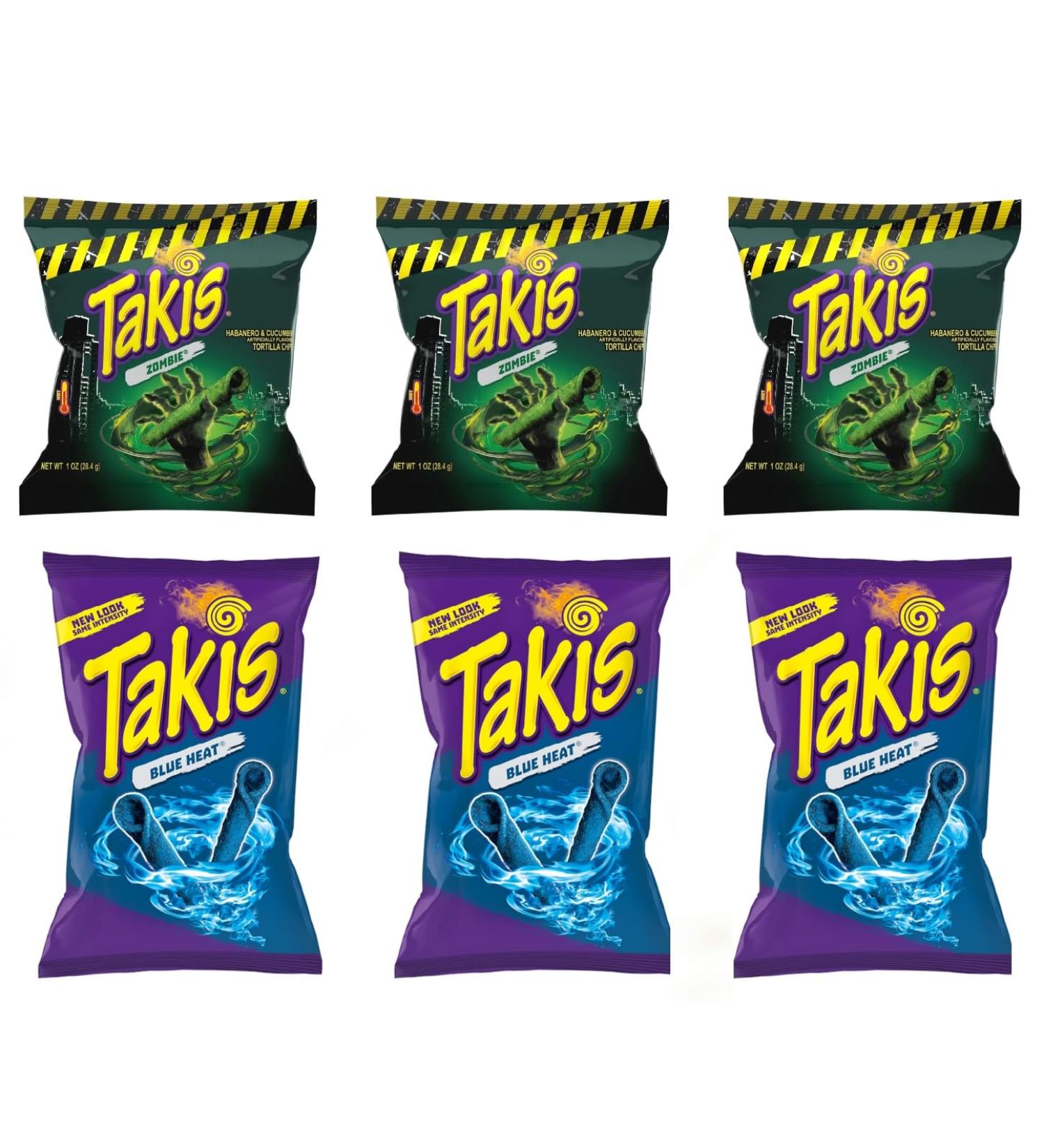 Takis Mix Party Pack includes - 3 x 28.4g Zombie Flavour + 3 x 56.7g Blue Heat - Buy Online on GoSupps.com