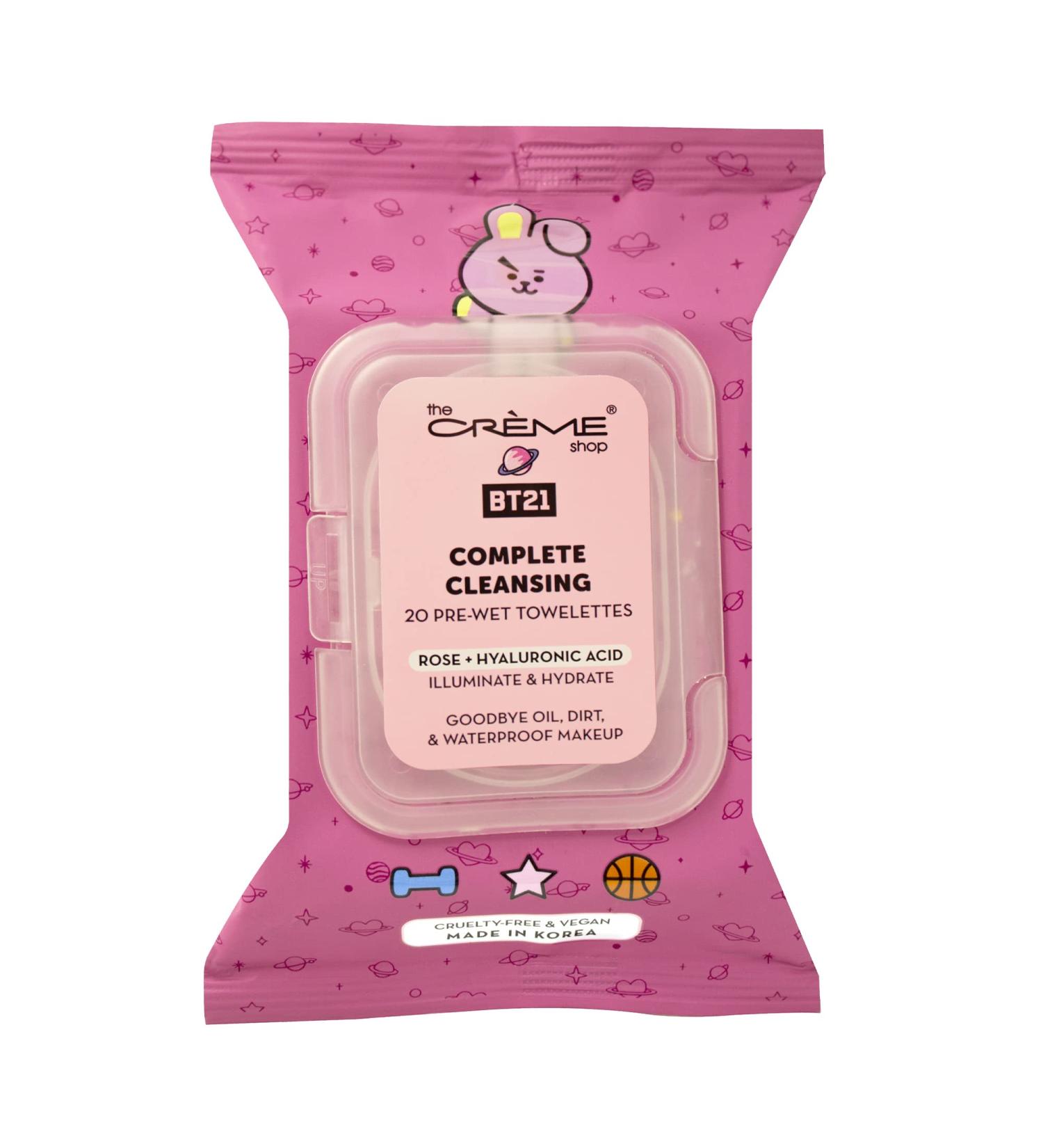 The Cr me Shop BT21 COOKY Complete Cleansing Towelettes - Rose & Hyaluronic Acid (20 Pre-Wet Towelettes)