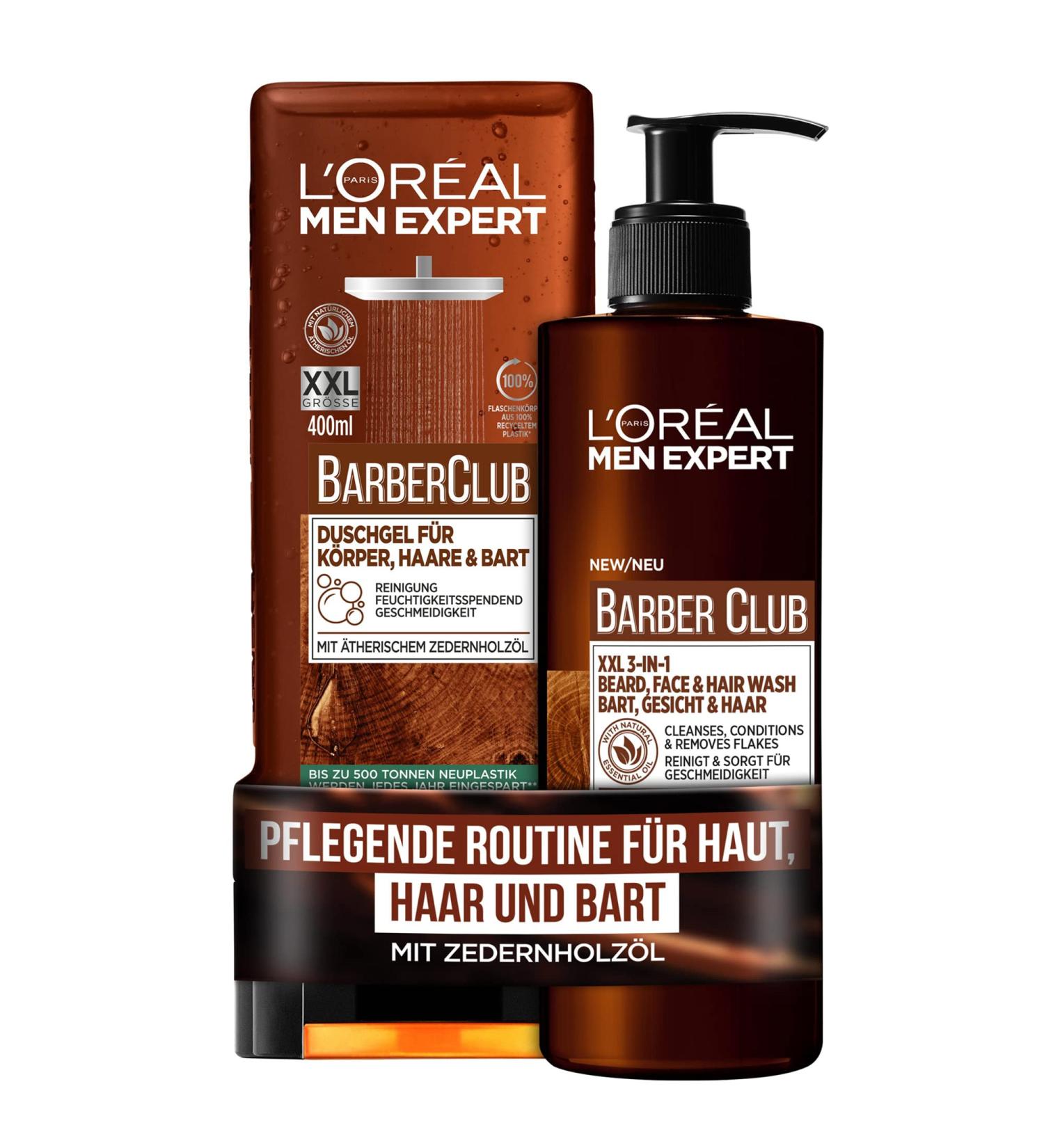 L'Or al Men Expert Nursing Set - Bartshampoo & XXL Shower Gel for Body Hair & Beard | Cedar Wood Barber Club | 2-Part XL Care - Buy Online on GoSupps.com