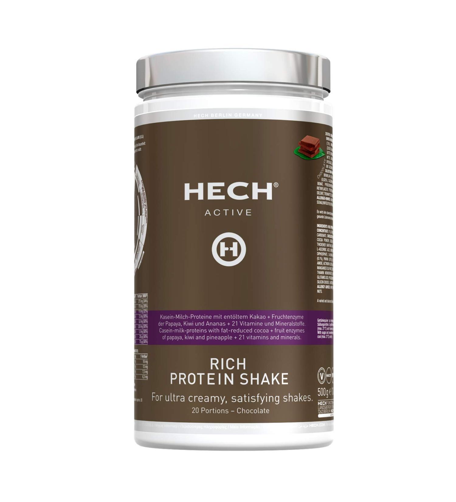 HECH ACTIVE Rich Protein Shake Chocolate 500g - Premium Protein Supplement for Muscle Gain & Weight Management - Buy Online on GoSupps.com