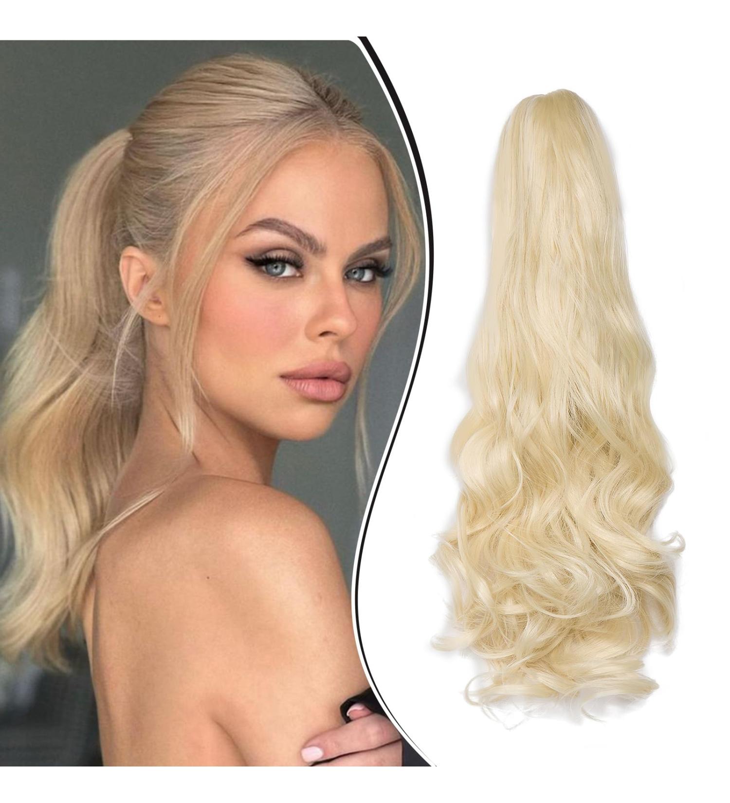 Dcbaboo 45cm Wavy Ponytail Hair Extension - Clip-in Braid with Clamp - Bleach Blonde Synthetic Hair - 140g Long Hair Accessory - Buy Online on GoSupps.com