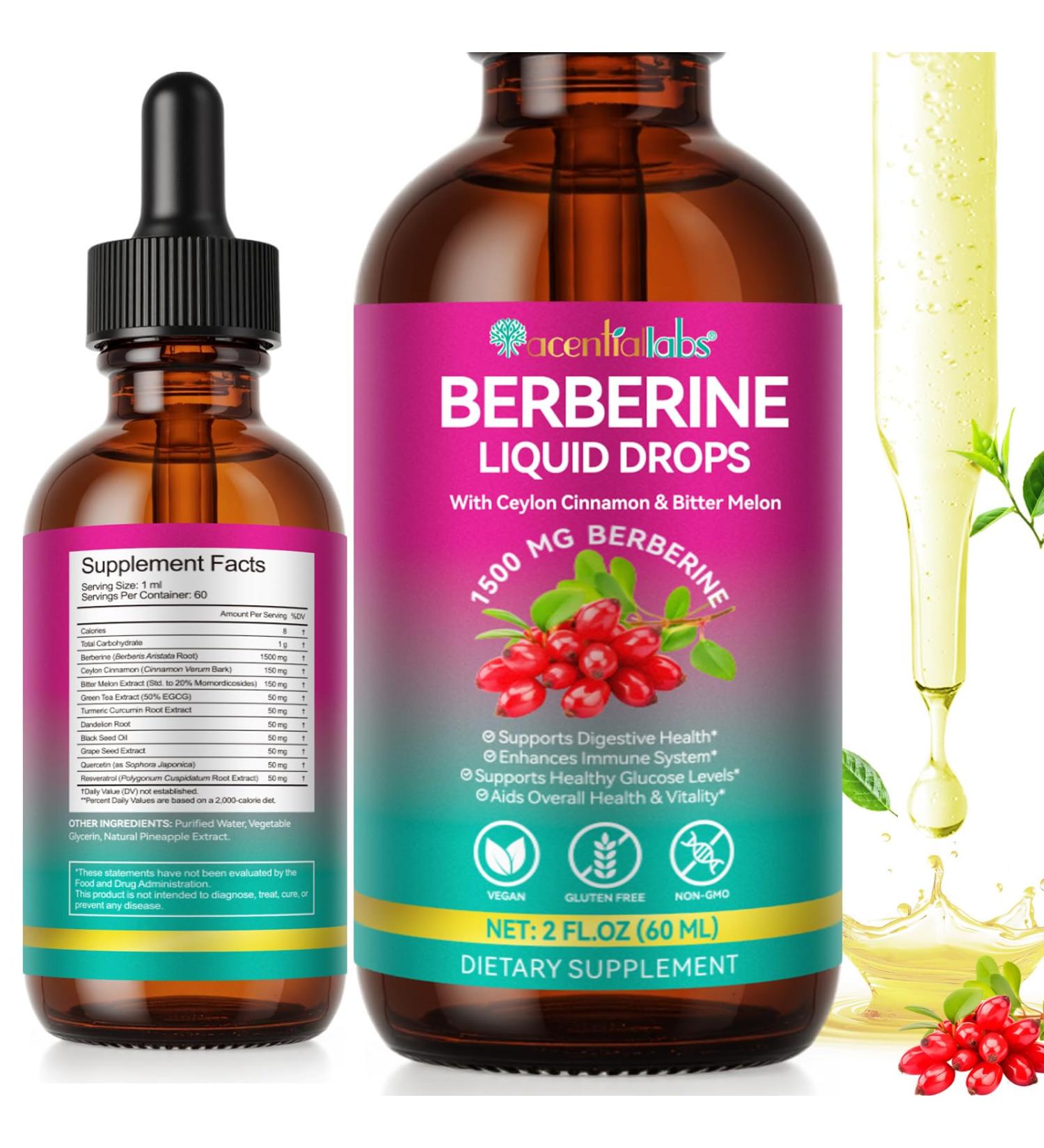  Onznoz Berberine 1500 mg Pure High Dose - Pure Berberine Liquid Drops Promotes Digestive Health Strengthens the Immune System - Buy Online on GoSupps.com