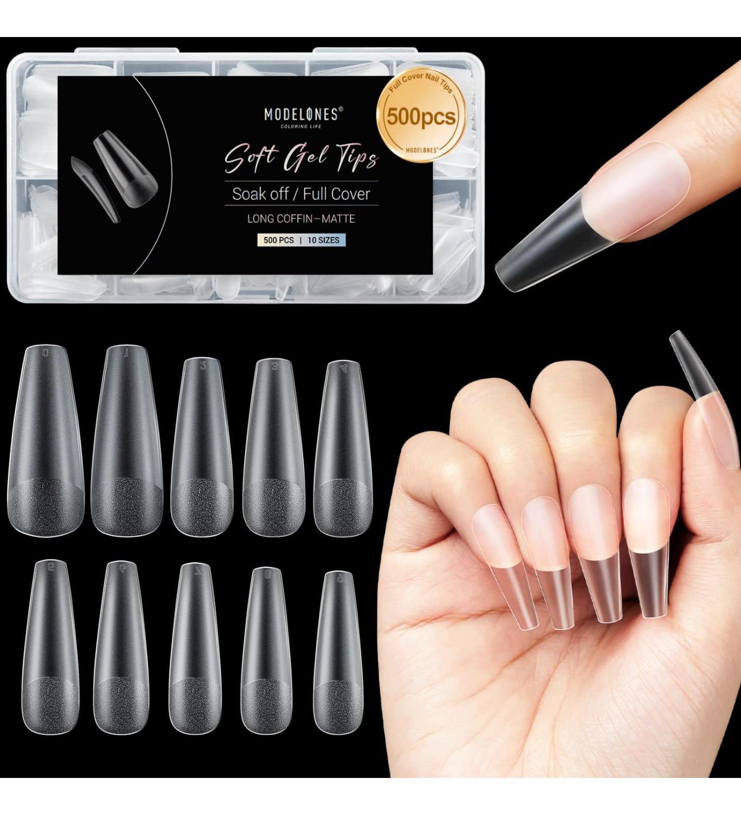 Modelones 500Pcs Long Coffin Clear Nail Tips - Full Cover Nail Extension Kit - Buy Online on GoSupps.com