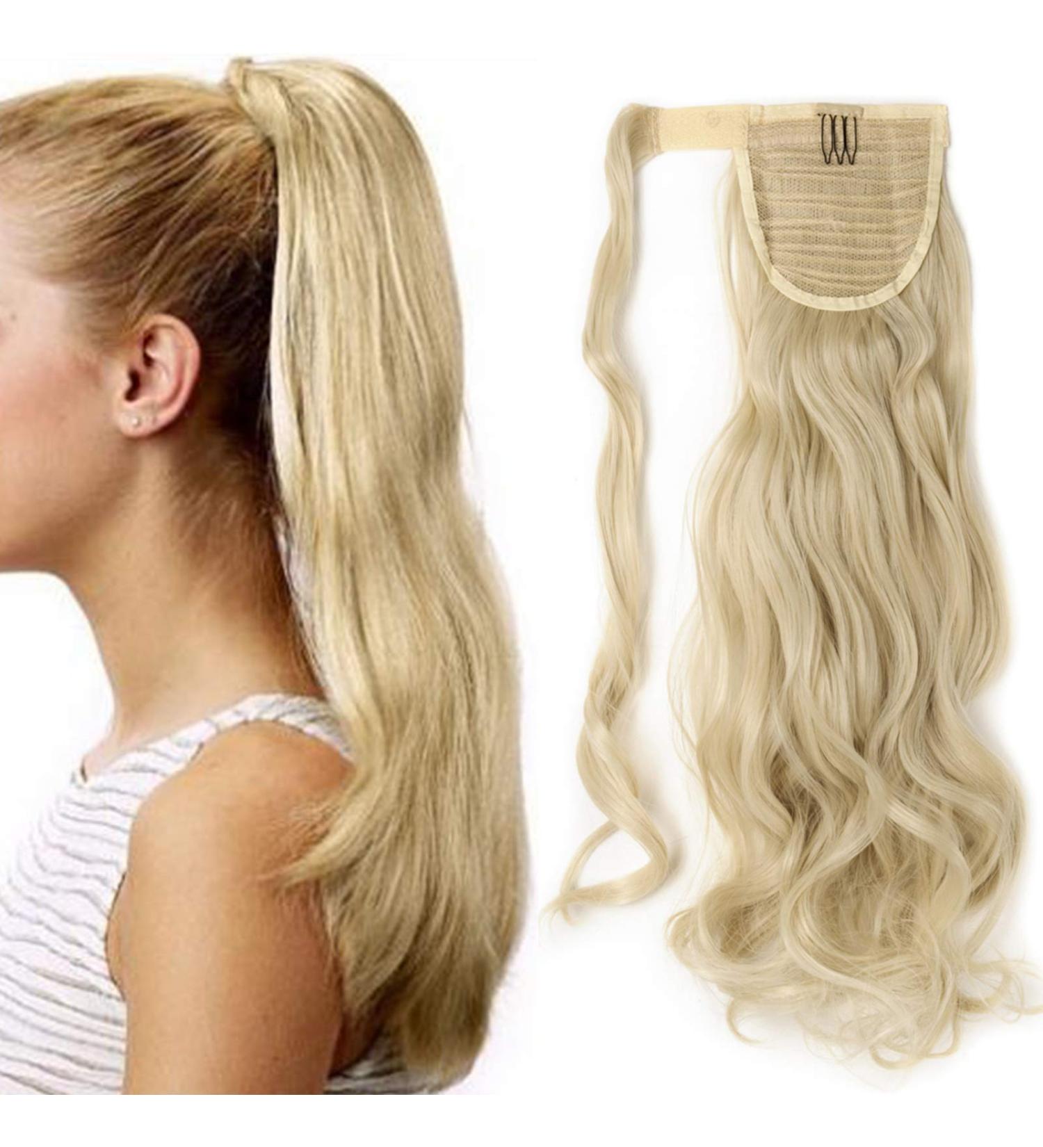 Buy 43 cm Wavy Blonde Pferdeschwanz Clip-In Ponytail Hair Extension | Synthetic Hair Piece for Women - Buy Online on GoSupps.com