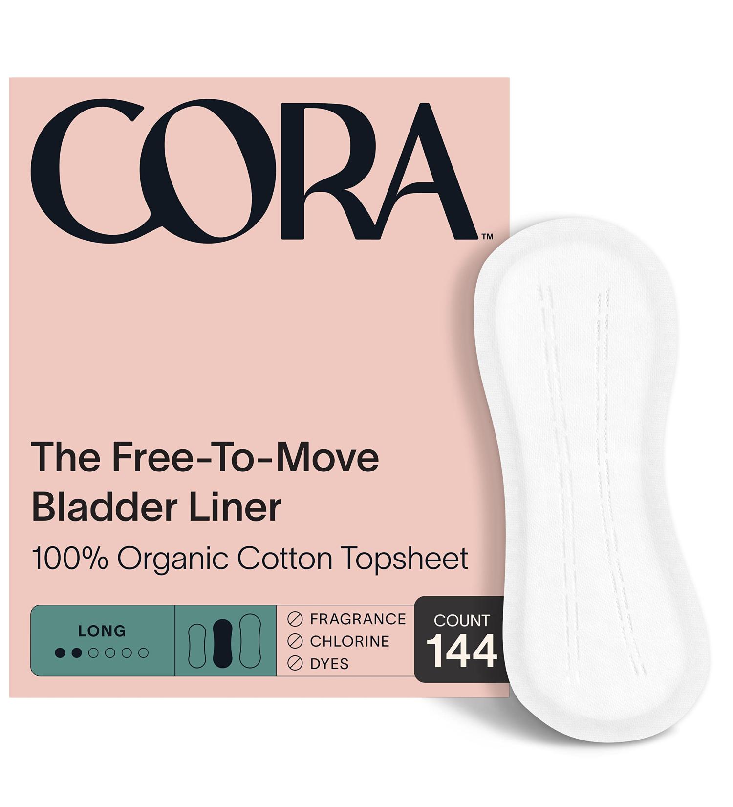 Cora Ultra Thin Organic Bladder Liners - 144 Long Liners, 72 Count (Pack of 2) | For Women | Incontinence & Postpartum Pads | Breathable Cotton - Buy Online on GoSupps.com