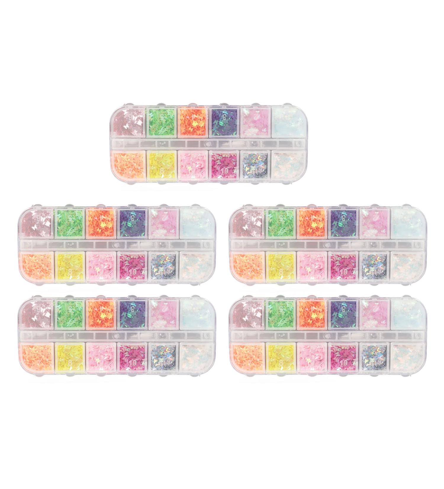 Butterfly Nail Sequins for Nail Art Nail Glitters Nail Art Sequins Variety Shapes Cute Designs Nail Art Decorations Nail Art Supplies for Diy Crafts 12 Grids 5 Boxes - Buy Online on GoSupps.com