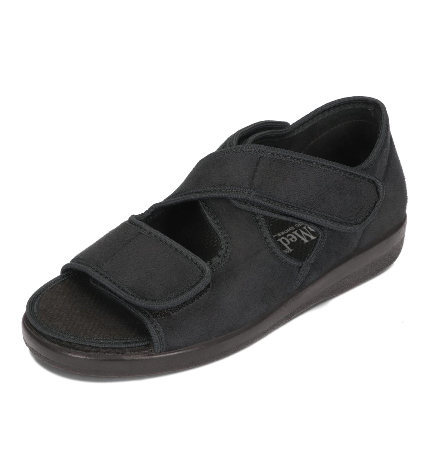 Orthopedic Shoes for Women & Men - Adjustable Width Sandals with Velcro & Insoles | Ortomed Microvelour Black 36-46 EU - Buy Online on GoSupps.com