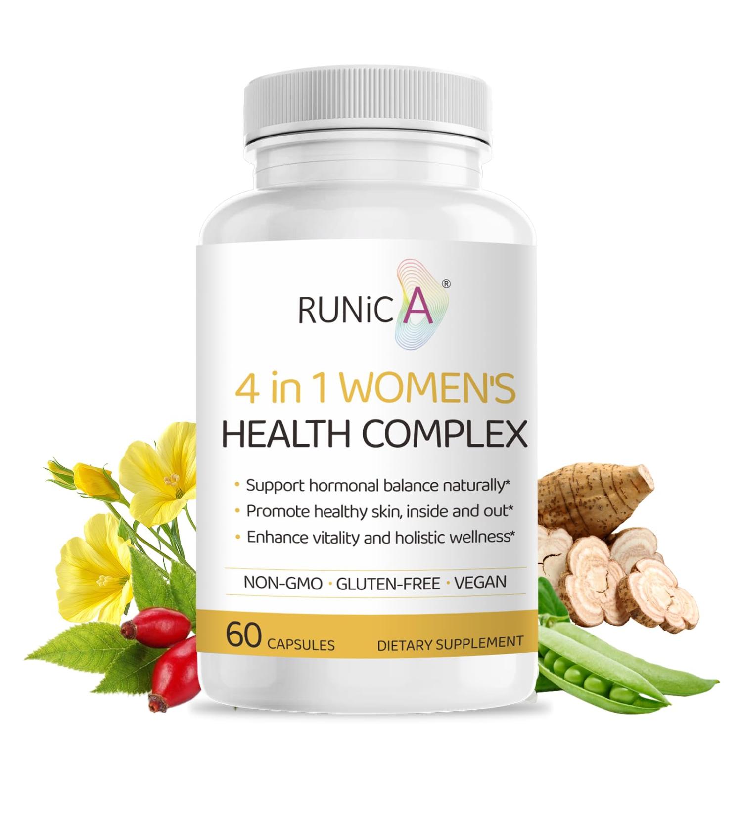 4-in-1 Women s Hormonal Balance Complex Supplement | Rosehip Pueraria & Evening Primrose with Soy Isoflavones | Menstrual Cycle Menopause Energy Level & Healthy Skin Support 30-Day Essentials Pack - Buy Online on GoSupps.com