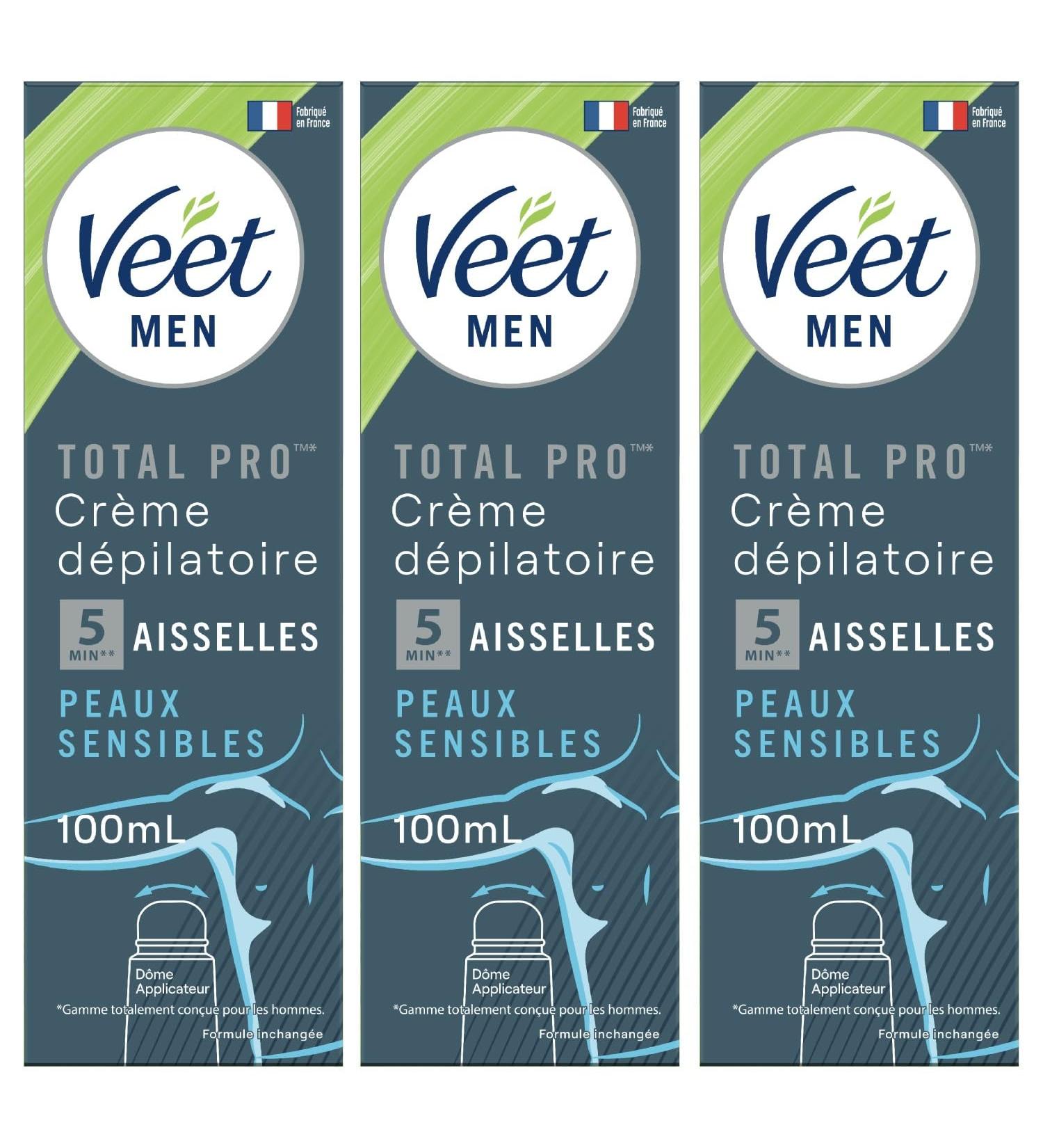 VEET MEN - Hair Removal Creams with Dome Applicator - Sensitive Skin - 3 x 100 ml - Buy Online on GoSupps.com