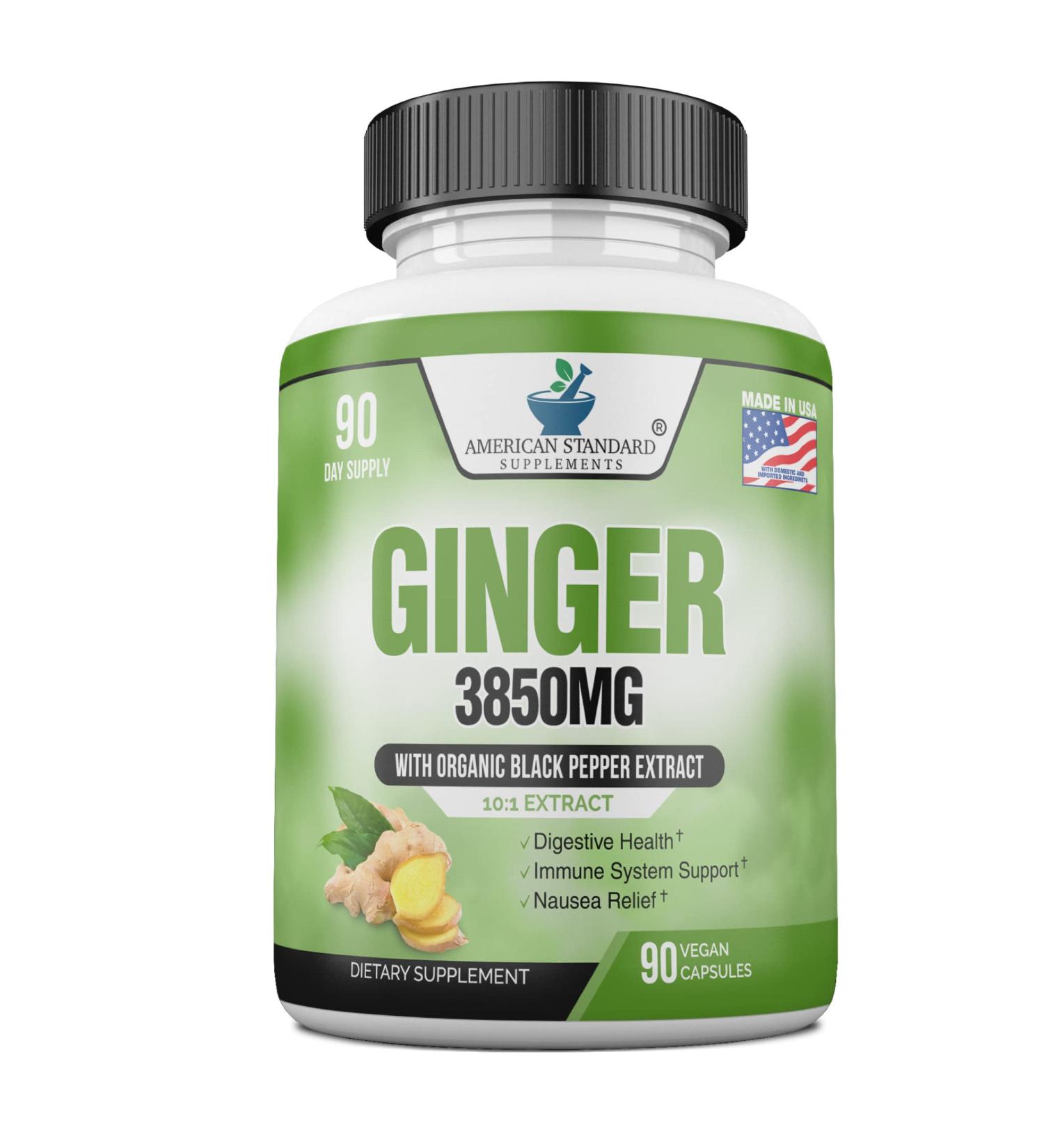 Organic Ginger Root Capsules 3850mg - Immune Support Supplement with Ginger Powder for Digestive Health - 90 Veg Capsules - Buy Online on GoSupps.com
