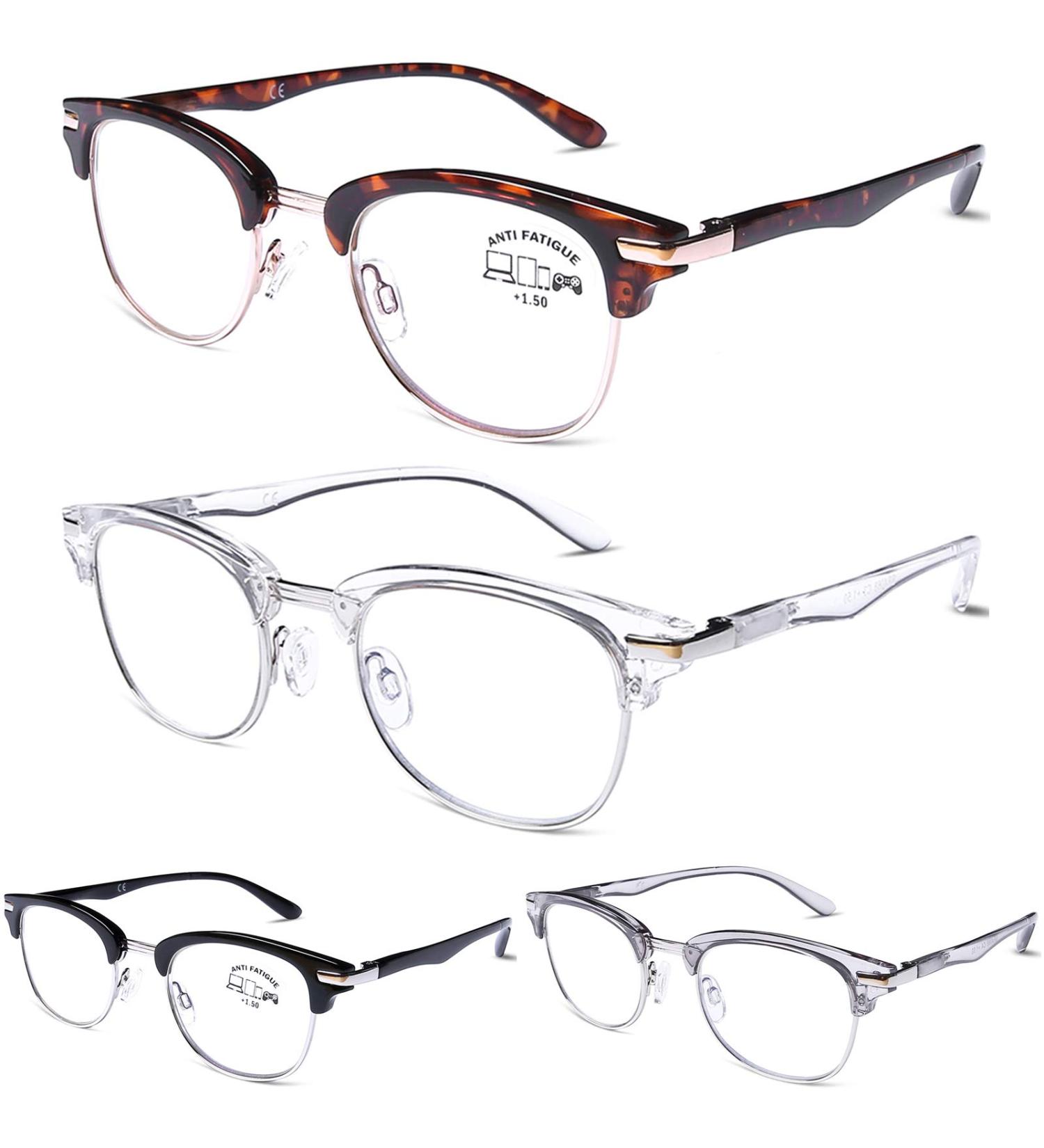 DOOViC 4 Pack Blue Light Blocking Reading Glasses - Anti Eyestrain Fashion Classic Style Spring Hinge Computer Readers for Men & Women (2.00 Strength 4 Colors - Buy Online on GoSupps.com
