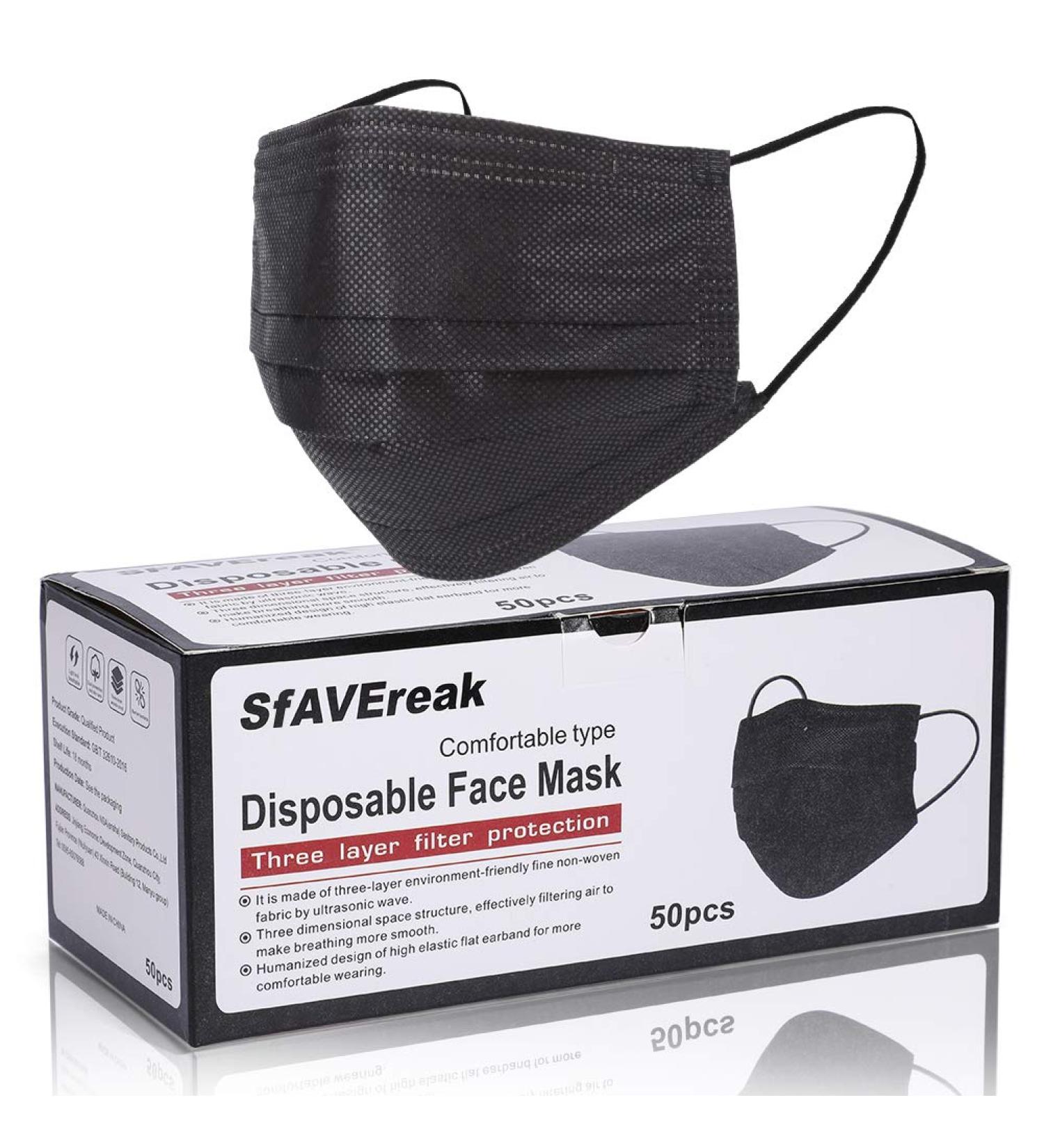 50 Pcs SfAVEreak Black Face Masks - Premium Comfort & Protection - Buy Online on GoSupps.com