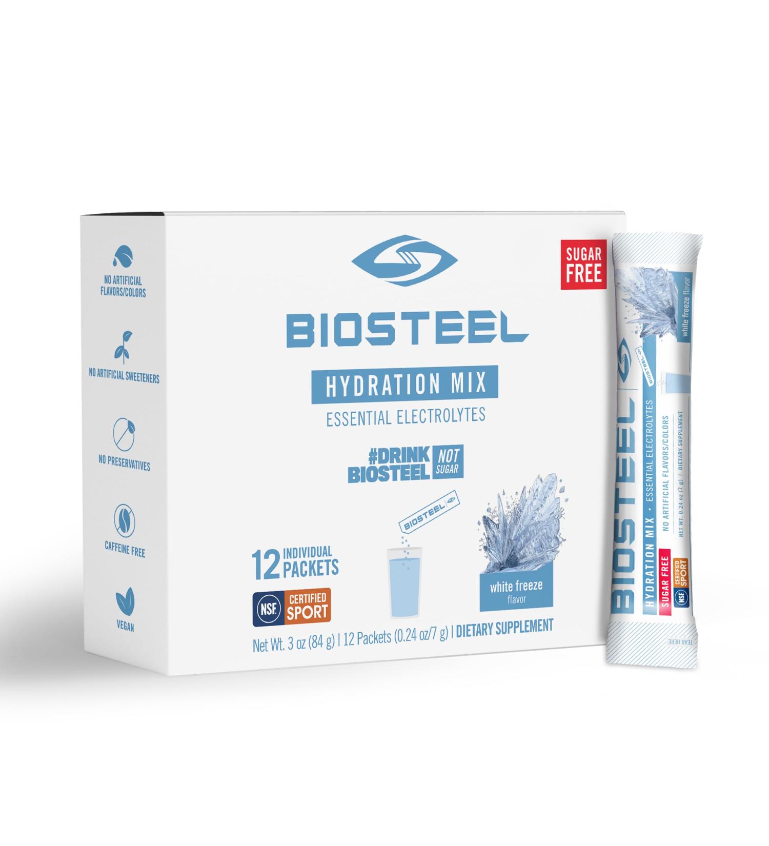 BioSteel Zero Sugar Hydration Mix - 5 Essential Electrolytes White Freeze Flavor | 12 Single Serving Packets - International Shipping Available - Buy Online on GoSupps.com