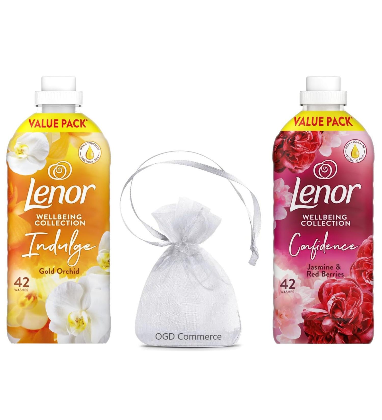 Lenor Fabric Conditioner 42 Washes 1.386L Wellbeing Collection 2 Scents Pack: Gold Orchid & Jasmine & Red Berries + for You: Organza Small Bag - Buy Online on GoSupps.com
