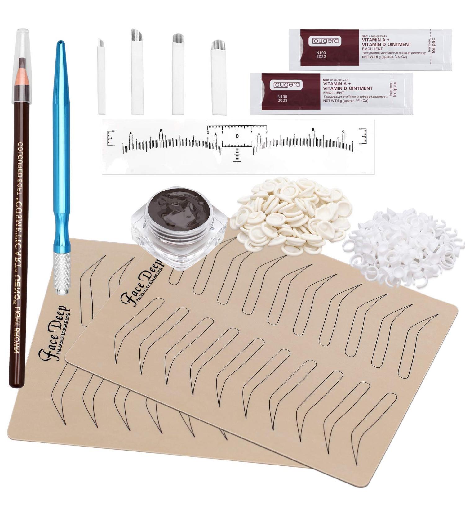 Fenshine Eyebrow Microblading Kit: Permanent Tattoo Practice Set with Needling Pen, Blades, Pigment, Practice Skin, Ruler, Repair Gel, Gloves & More - 102 Piece Set - Buy Online on GoSupps.com