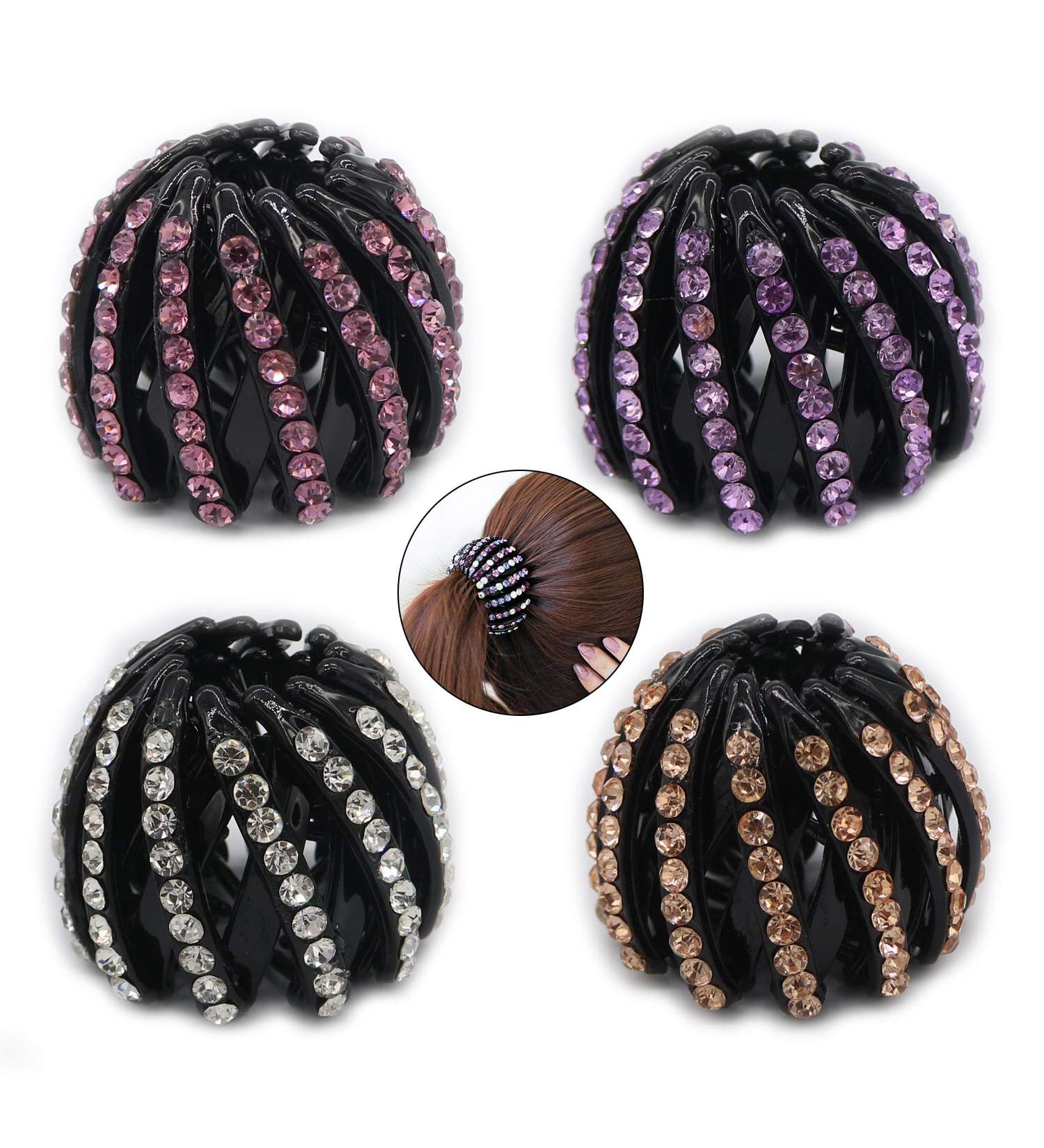 4 Pack Rhinestone Bird Nest Ponytail Holder Hair Clip Set for Women and Girls - Buy Online on GoSupps.com