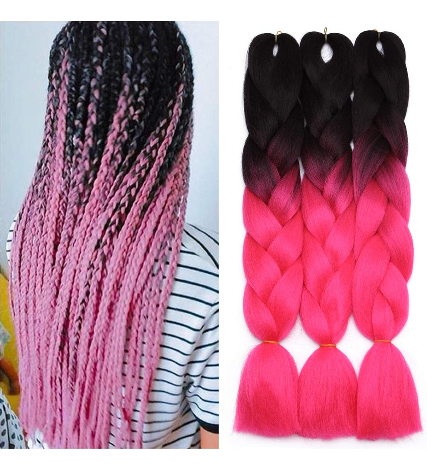 Tess Braids Extensions 60 cm - 3 Pack Jumbo Kanecalon Hair - Ombre Black/Pink - Single-Leased Box Braids (100g/Bundle) - Buy Online on GoSupps.com