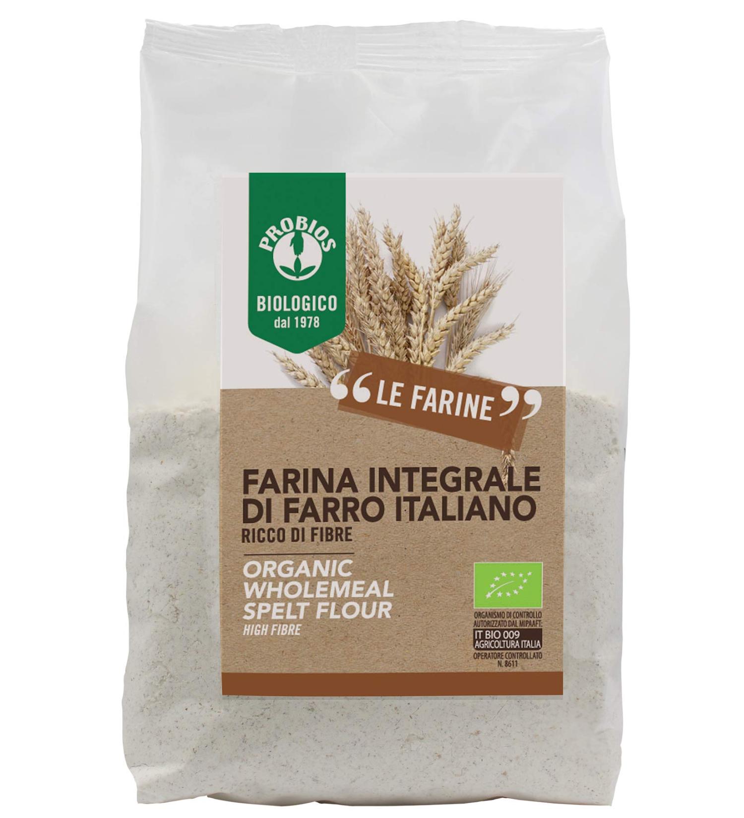 Probios - Wholemeal flour of spelled wheat flour. Farina integrale di Farro, Pack of 6 x 500 g