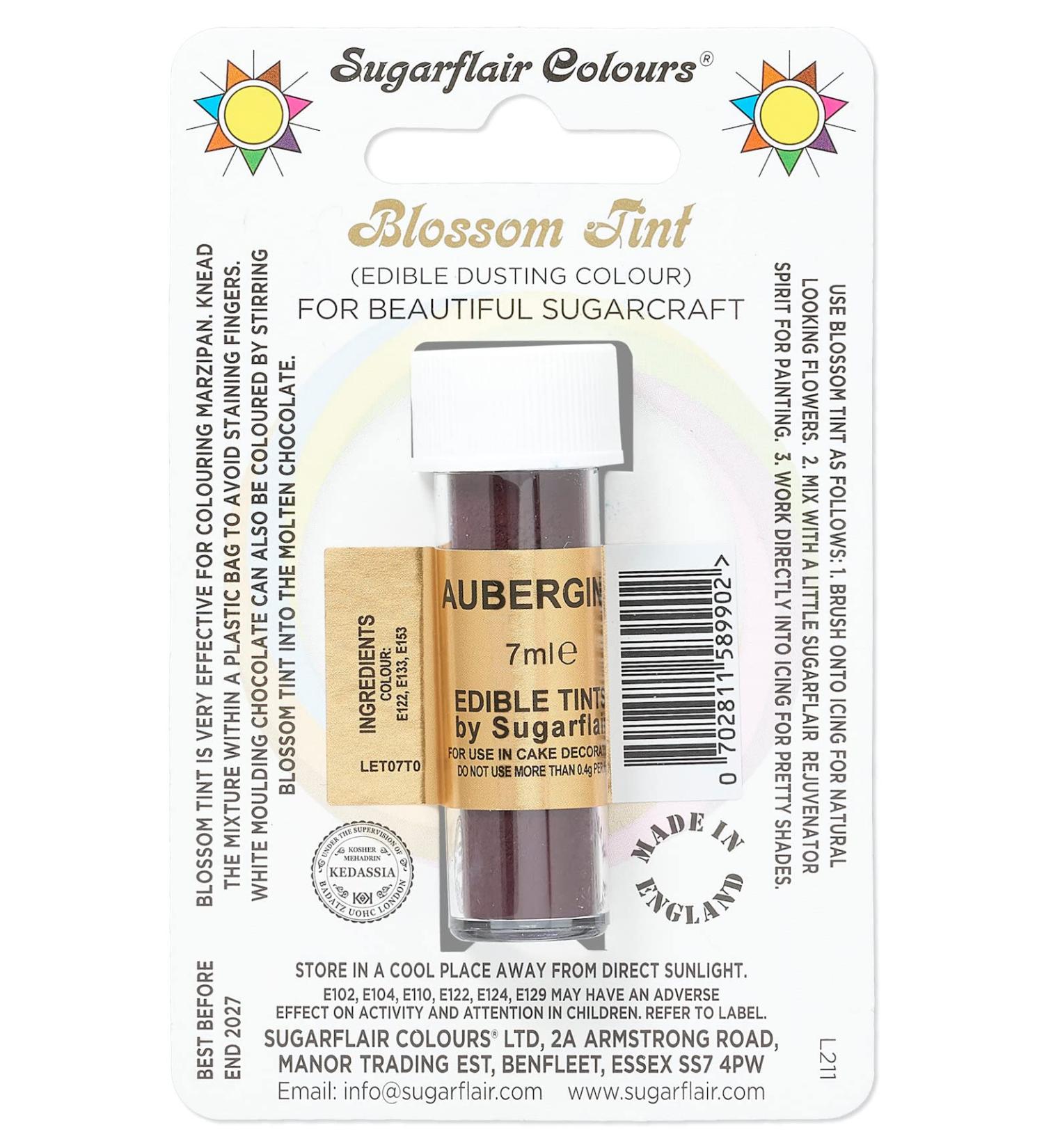 Sugarflair Aubergine Blossom Tint Food Colouring and Dusting Powder Matt Finish Brush On or Mix with Rejuvenator Spirit to Create a One of A Kind Cake - 7ml