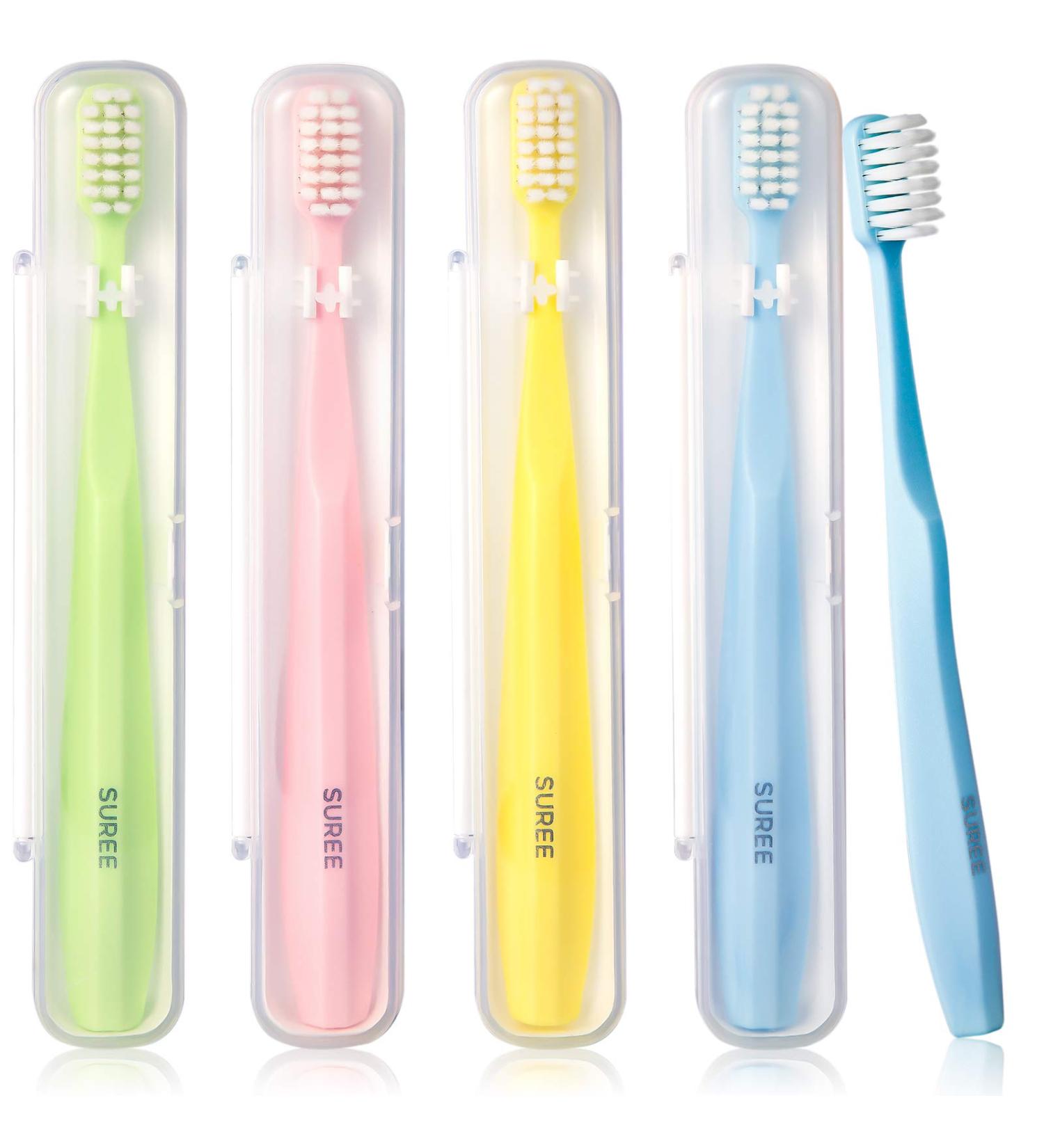 Suree Extra Soft Toothbrush for Sensitive Teeth - 10000 Bristles Nano Technology - Ultra Soft for Adults & Elders - Portable Manual Toothbrush (4 Count) - Buy Online on GoSupps.com