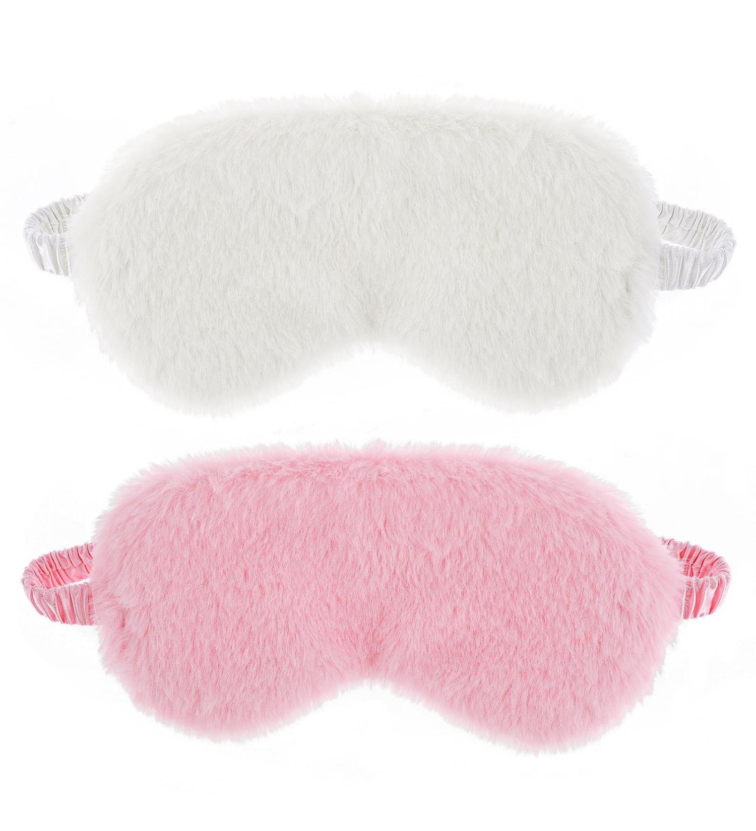 Plush Eye Mask Set - Soft Satin Sleep Masks for Men & Women | Comfortable Synthetic Fur Eye Covers (White & Pink) - Perfect Gift for Relaxation - Buy Online on GoSupps.com