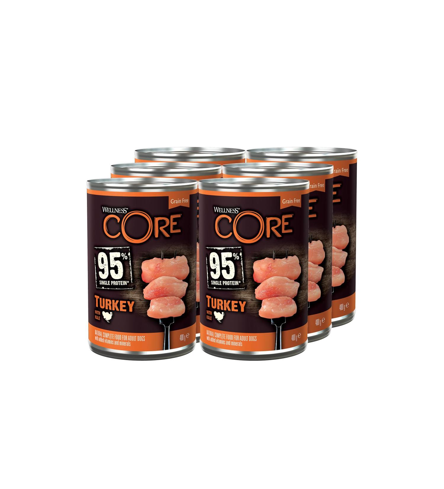Buy Wellness Core 95% Turkey & Kale Wet Dog Food - Grain Free High Meat Content 6 x 400g Pack - Buy Online on GoSupps.com