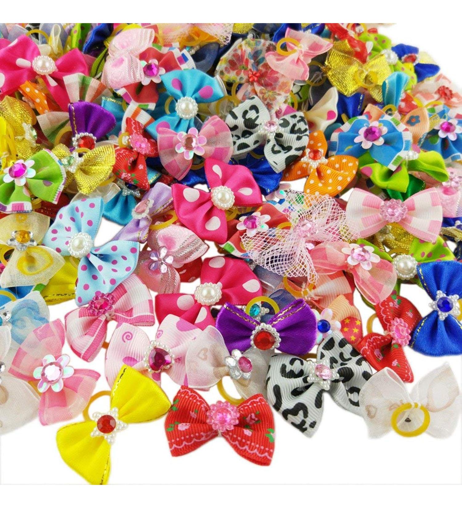 nuosen 50PCS Dog Hair Bows Pet Hair Bows Tie Puppy Rubber Bands Hair Grooming Accessories - Buy Online on GoSupps.com