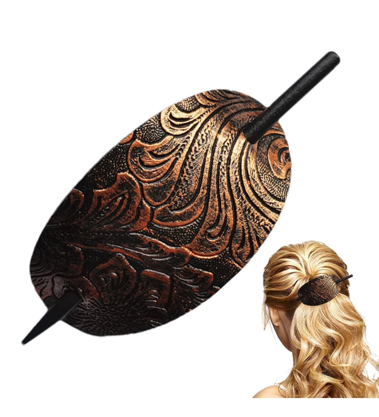 Hair Barrette - Oval Hairpin Hairpin Vintage Hair Clip | Oval Shape Faux Leather Hair Barrette Hair Stick Ponytail Hair Pin Long Hair Barrette for Women Long Hair Leather Hair Accessories copper - Buy Online on GoSupps.com