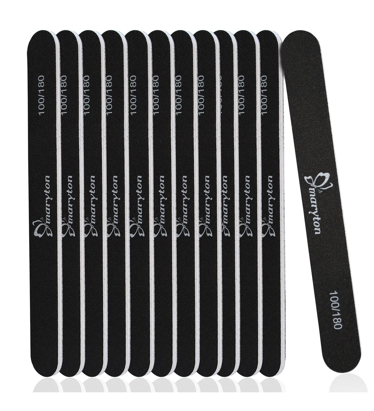 Maryton 100/180 Grit Nail File for Acrylic Nails Poly Gel - 12 PCS Double Sided Emery Boards for Salon & Home Manicure - Washable Professional Nail Care Tool (Black) - Buy Online on GoSupps.com