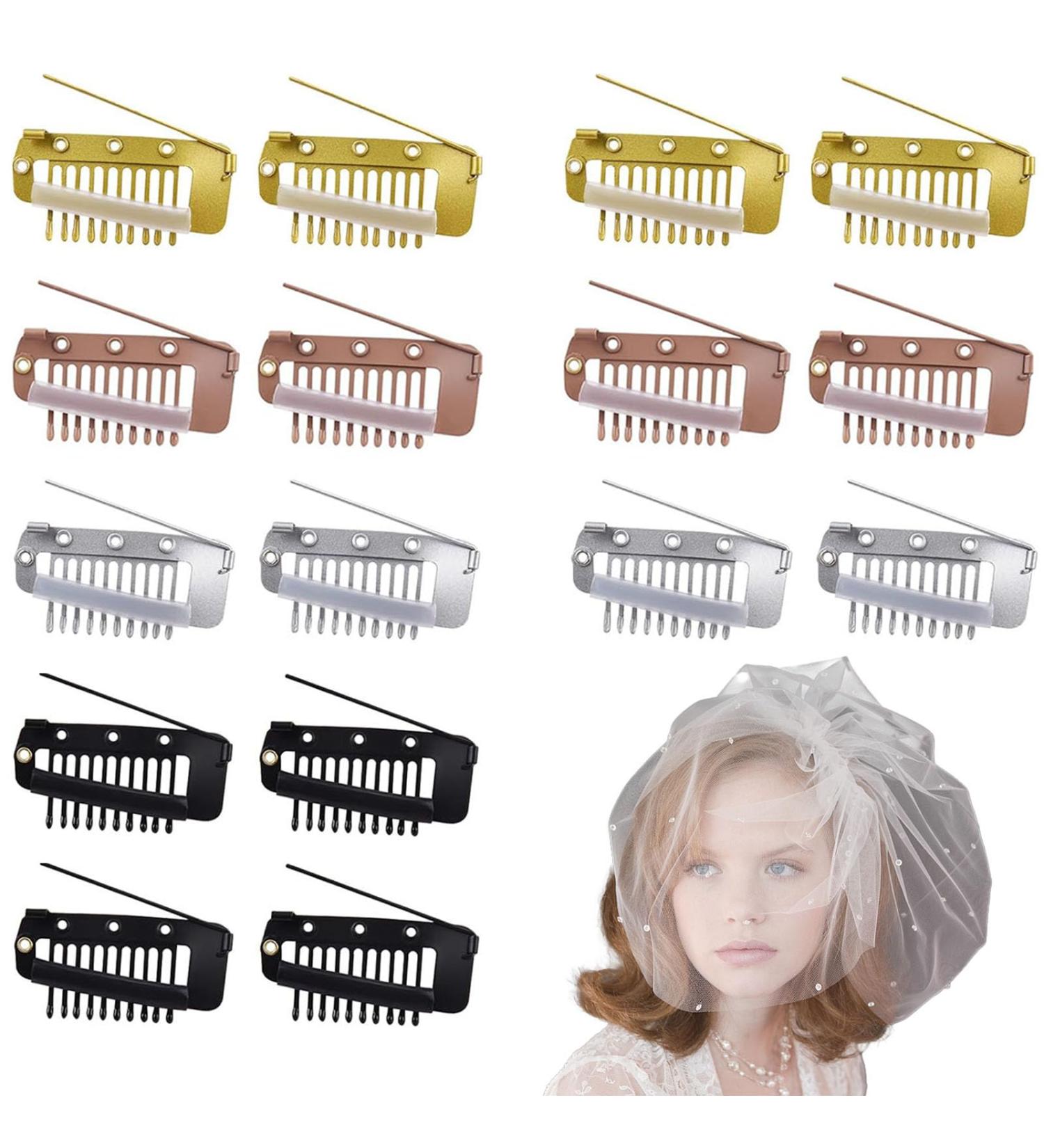 16 pcs Chunni Clips with Safety Pins 10-Teeth Strong Dupatta Clips Hair Extension Clips Invisible Strong Wig Fixed Clips for Dupatta beret Hijab & Tikka Setting (4 colors) - Buy Online on GoSupps.com