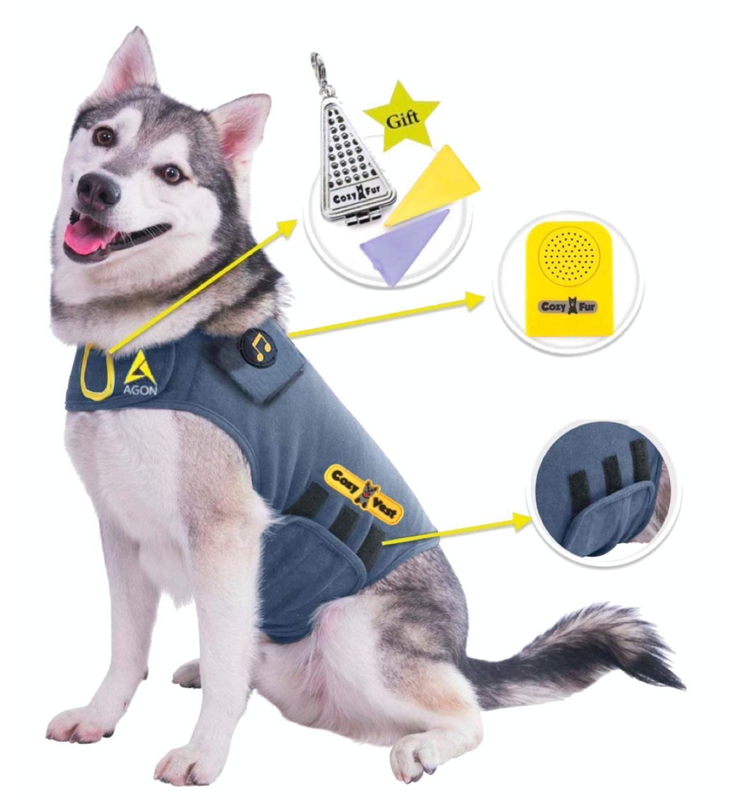 Cozy Vest 3-in-1 Dog Anxiety Vest Music & Aromatherapy Coat Relaxing Sound & Essential Oil Scent Canine Stress Relief Fireworks Thunder Separation Shirt Jacket Thunderstorm (Gray XL 65-110 Lbs ) XL 65-110 Lbs Gray - Buy Online on GoSupps.com