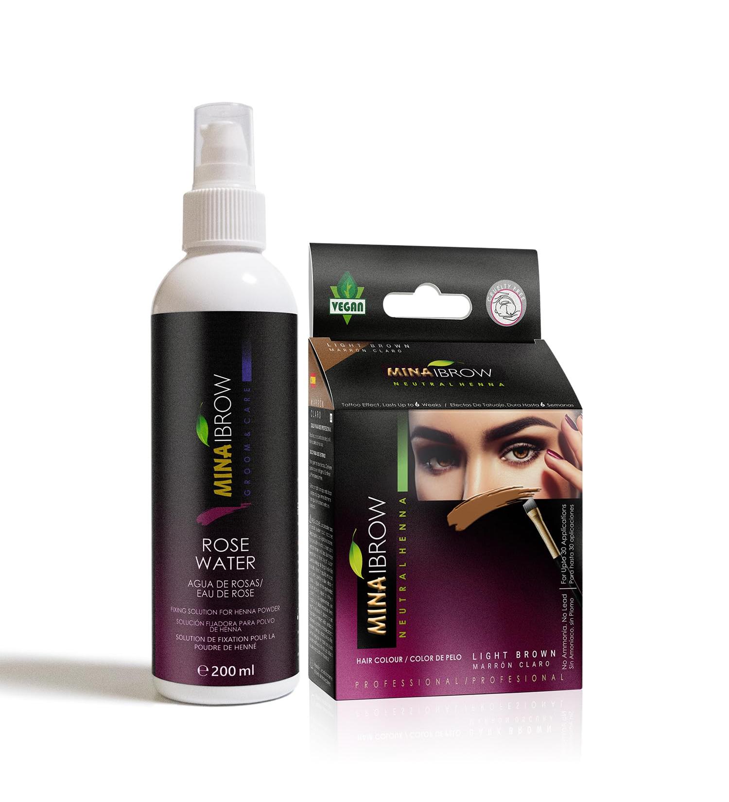 Mina ibrow Henna Hair Color Light Brown Long Lasting Natural Spot coloring and Hair Tinting Powder with Rose water for Henna fixing Water and Smudge Proof Upto 30 Applications Vegan and Cruelty free Light Brown+Rose Water - Buy Online on GoSupps.com